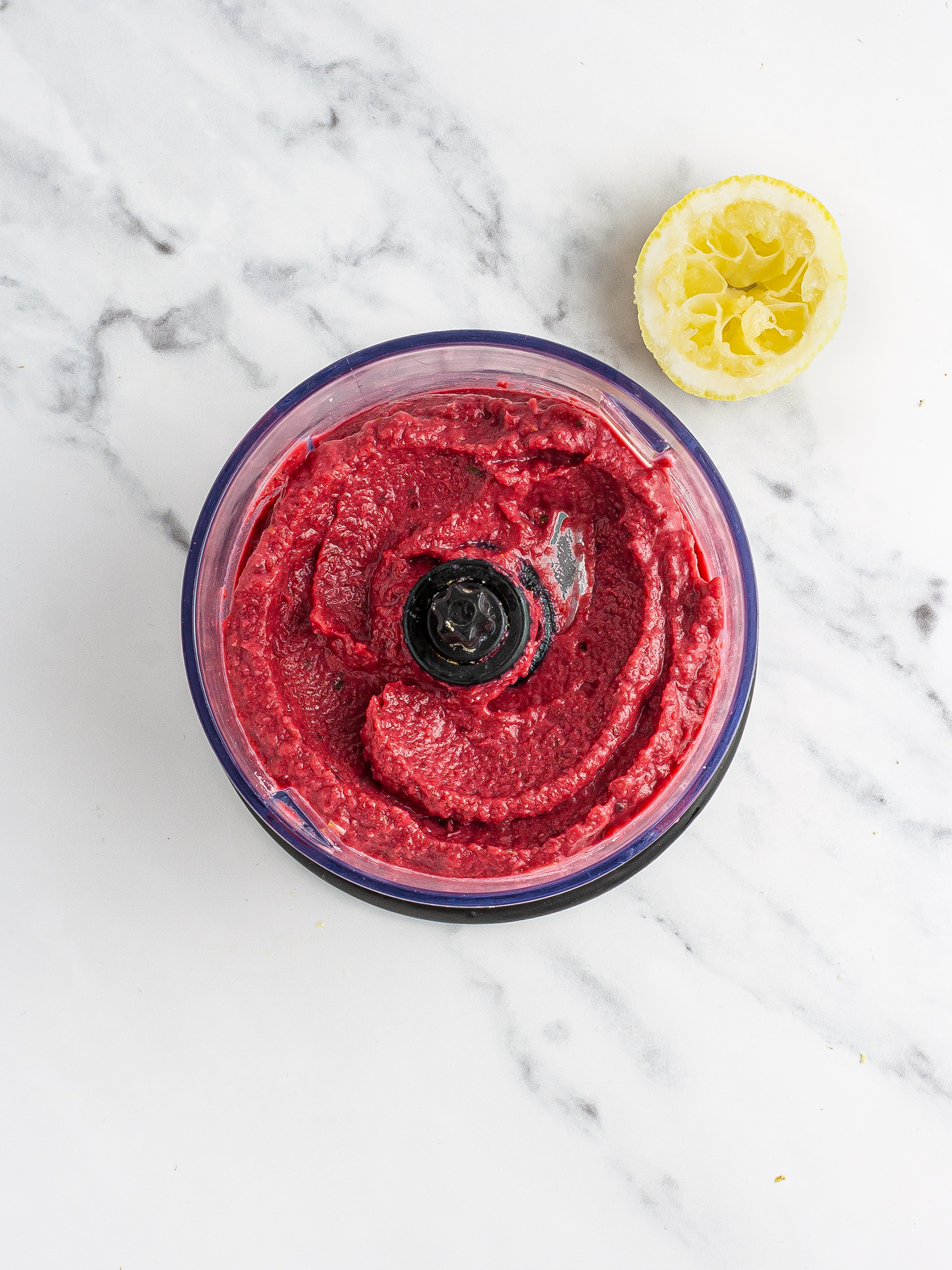 Beetroot hummus blended into a paste.