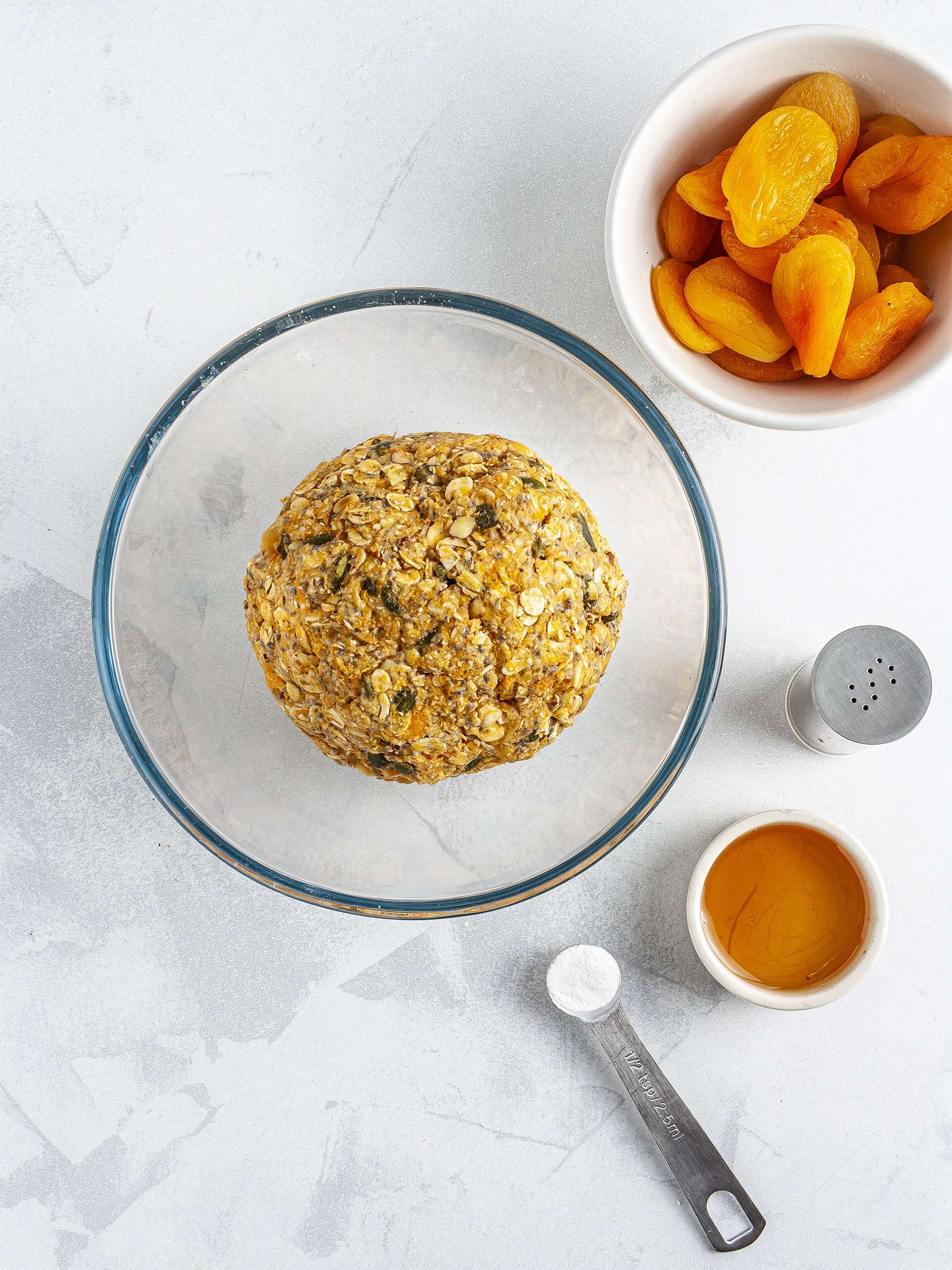Sweet potato cookie dough with apricots and maple syrup