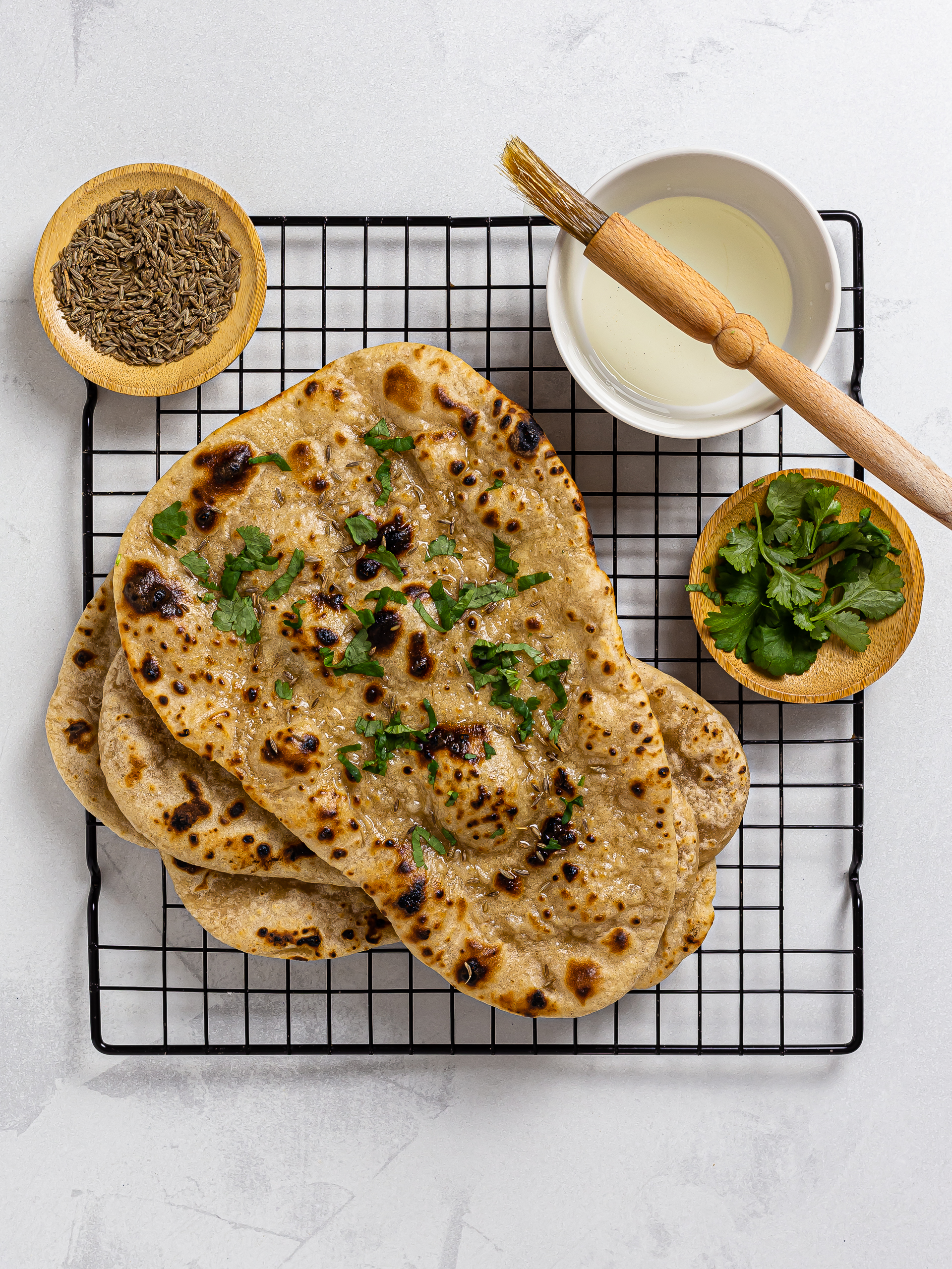 sourdough naan bread brushed with oil