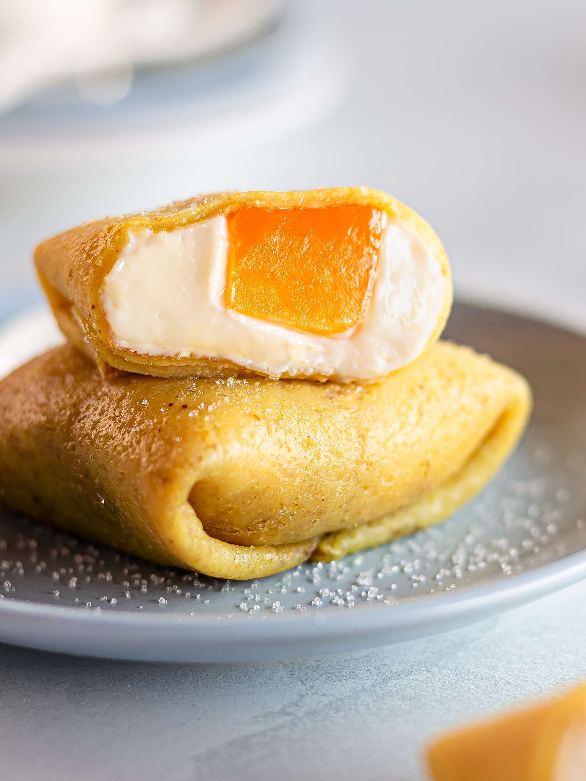 vegan hong kong crepe filled with mango and cream cheese
