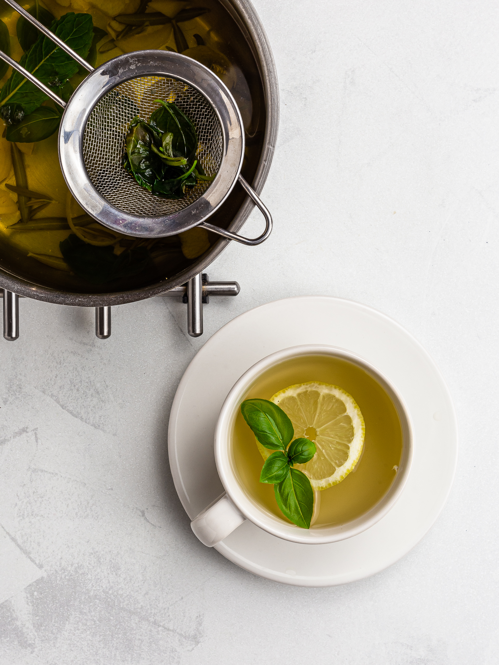 filtered herbal tea in a cup