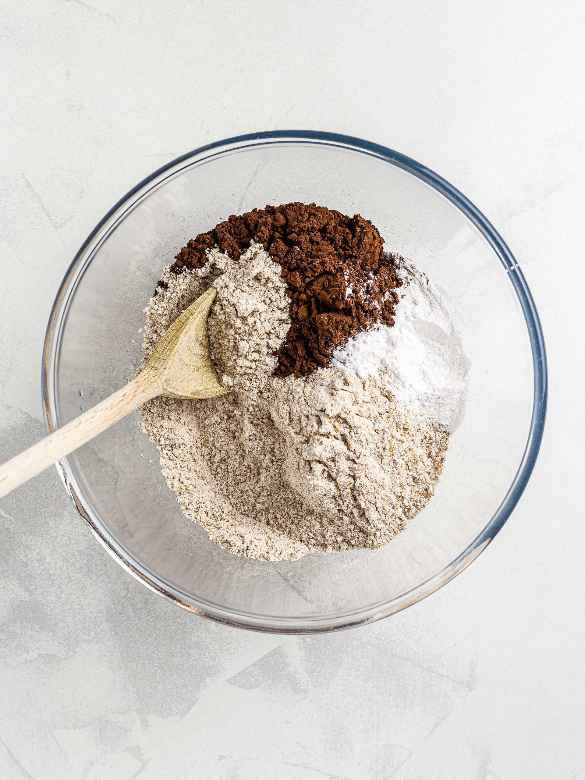 flours and cocoa powder in a bowl