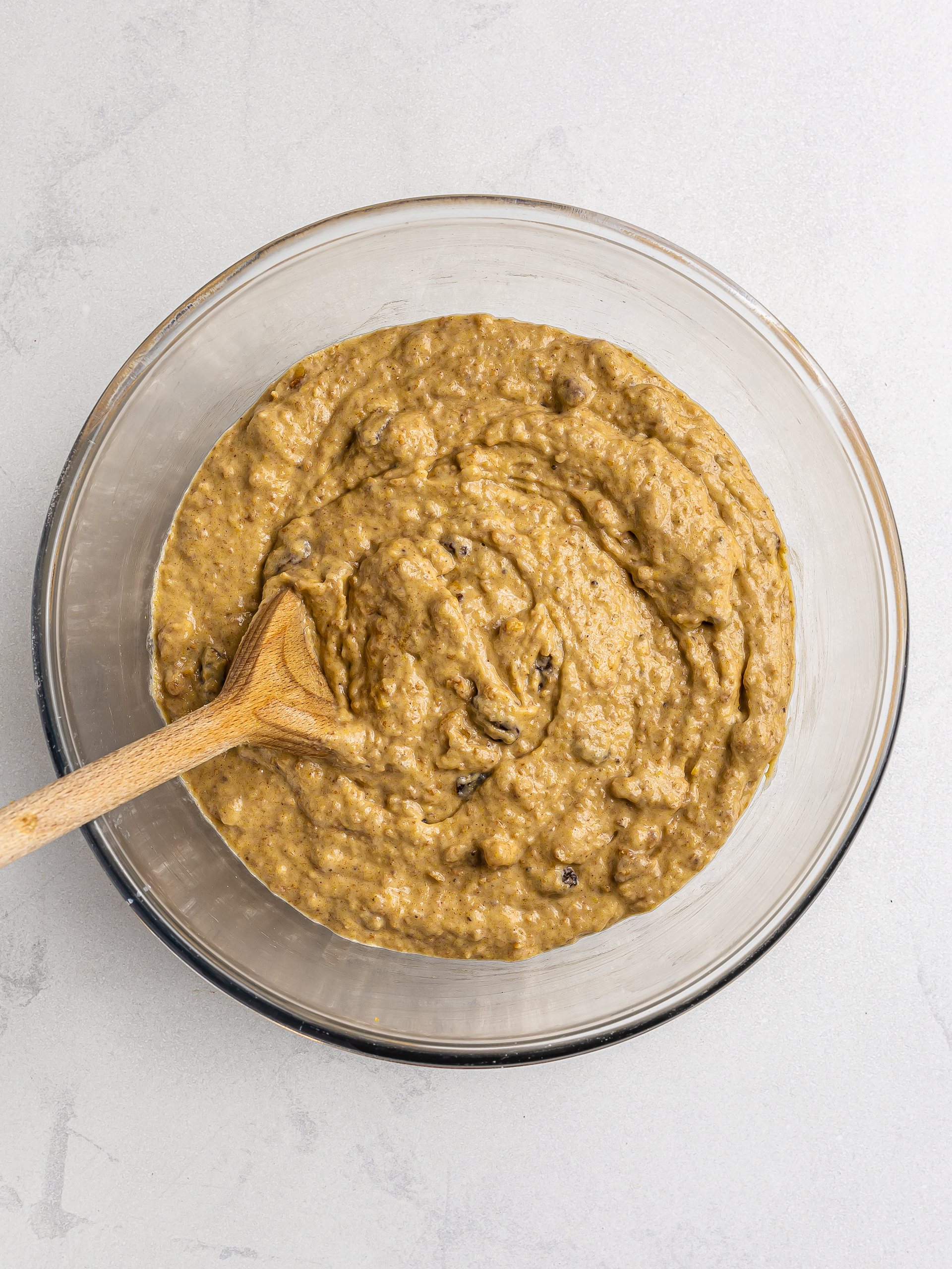 vegan plantain bread batter in a bowl