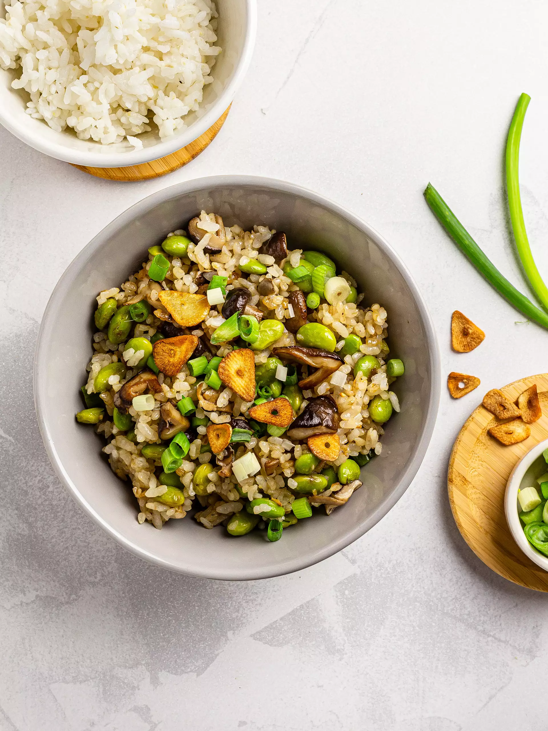 Japanese Garlic Fried Rice With Shiitake And Edamame Foodaciously