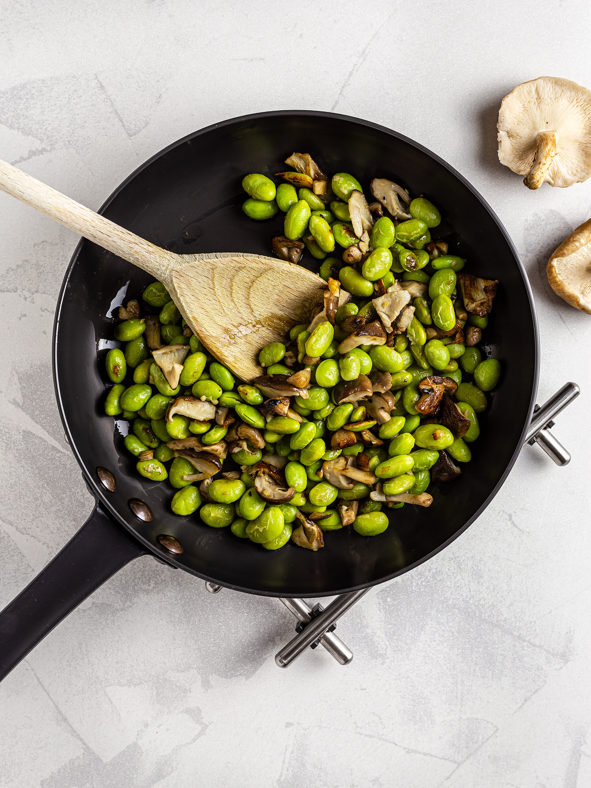 Japanese stir-fry with edamame and shiitake mushrooms