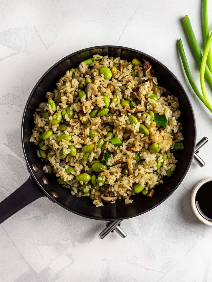 Japanese Garlic Fried Rice with Shiitake and Edamame | Foodaciously