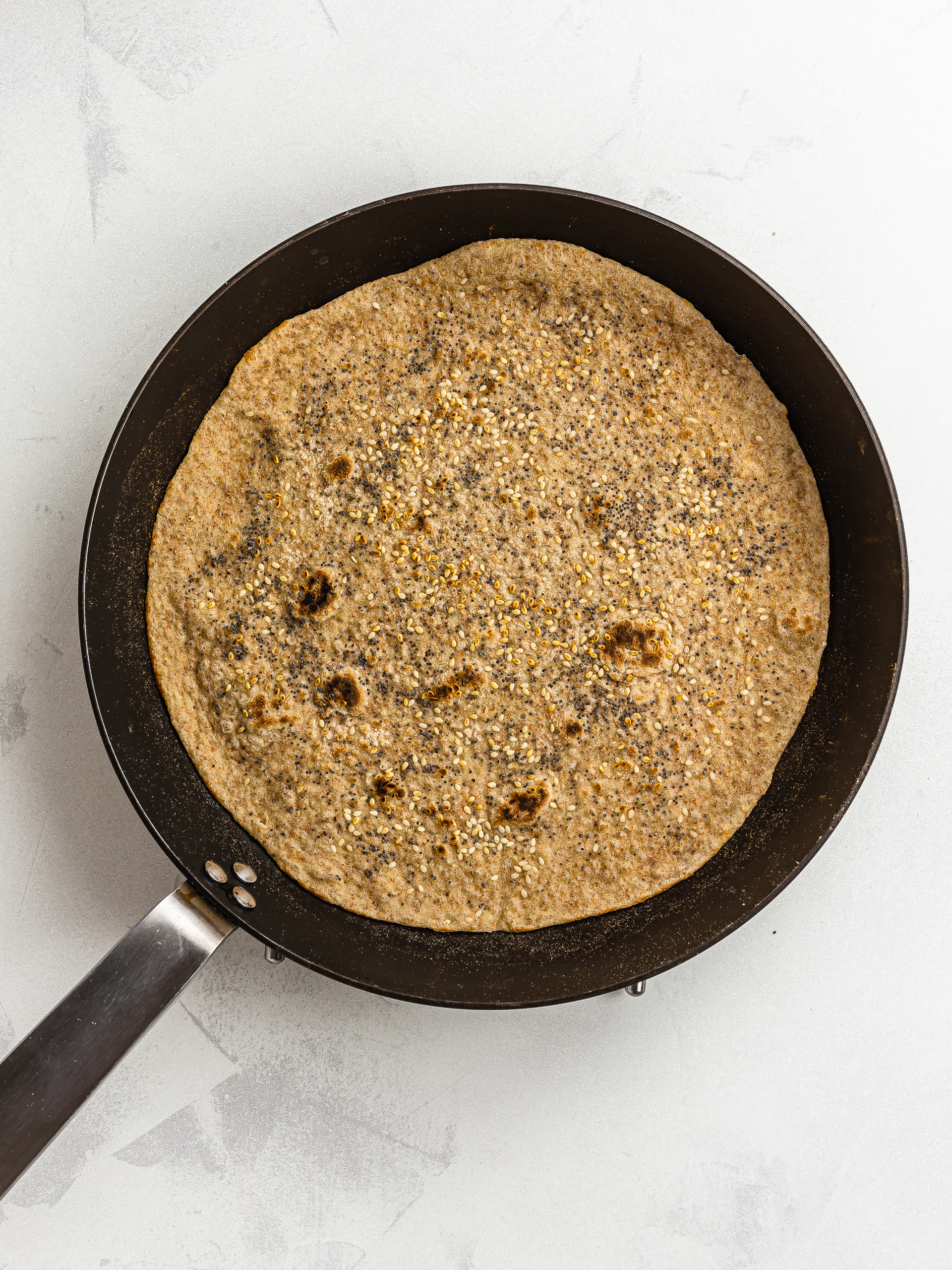 lavash bread wrap cooked in a skillet