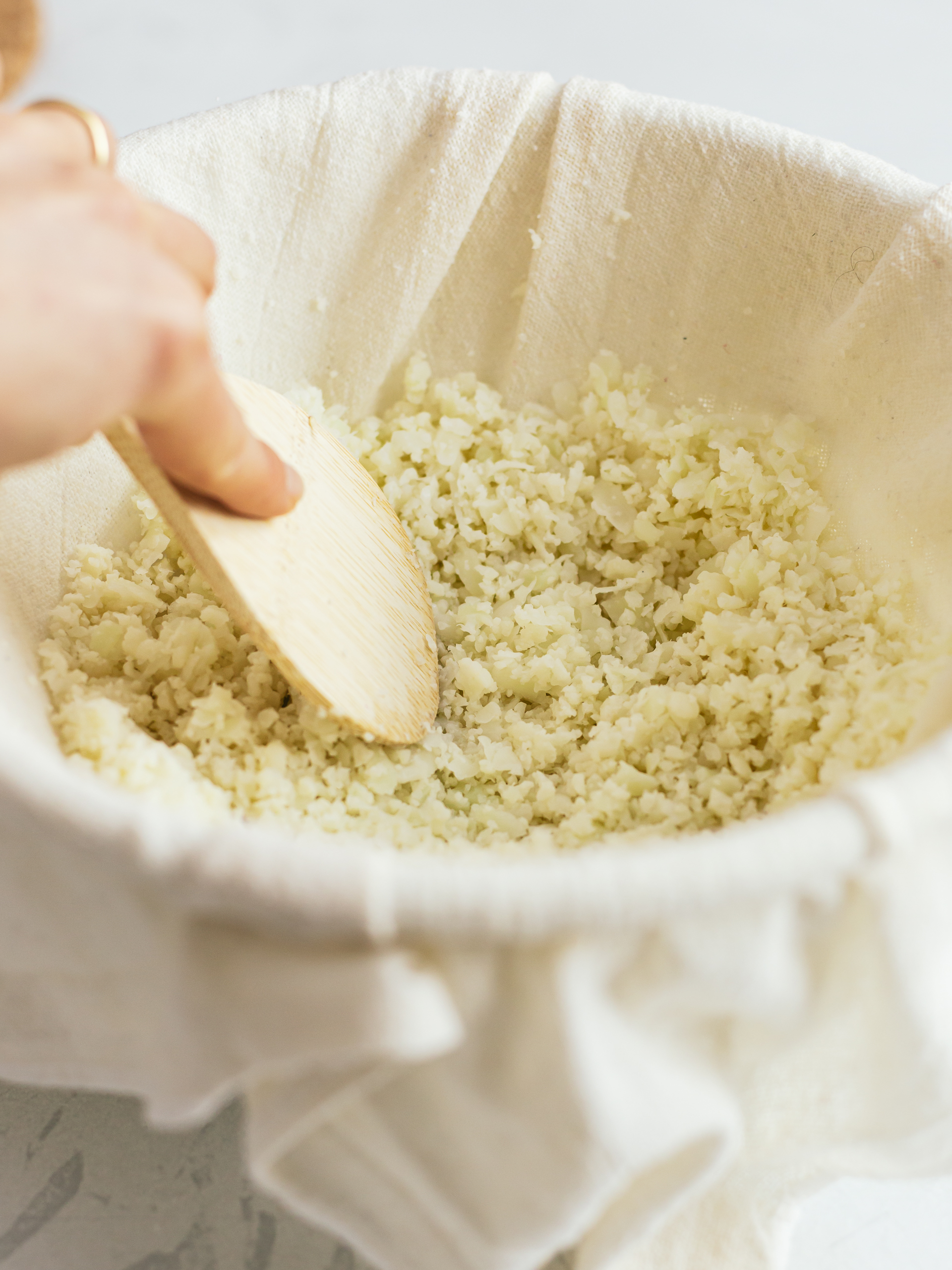 cauliflower rice on a cloth