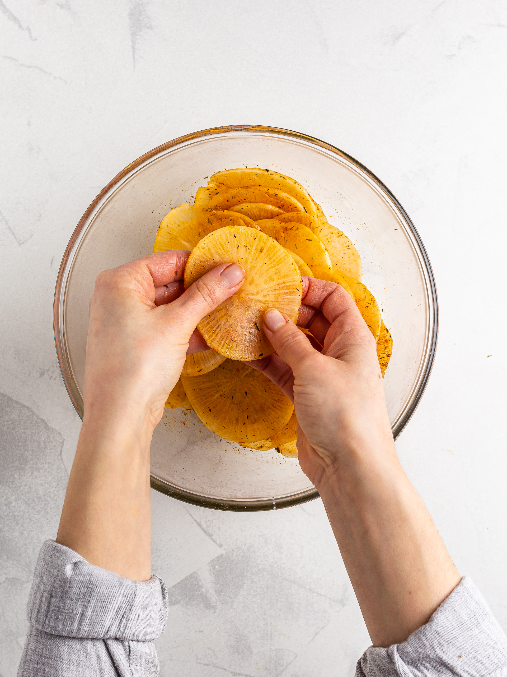 daikon chips coated with paprika