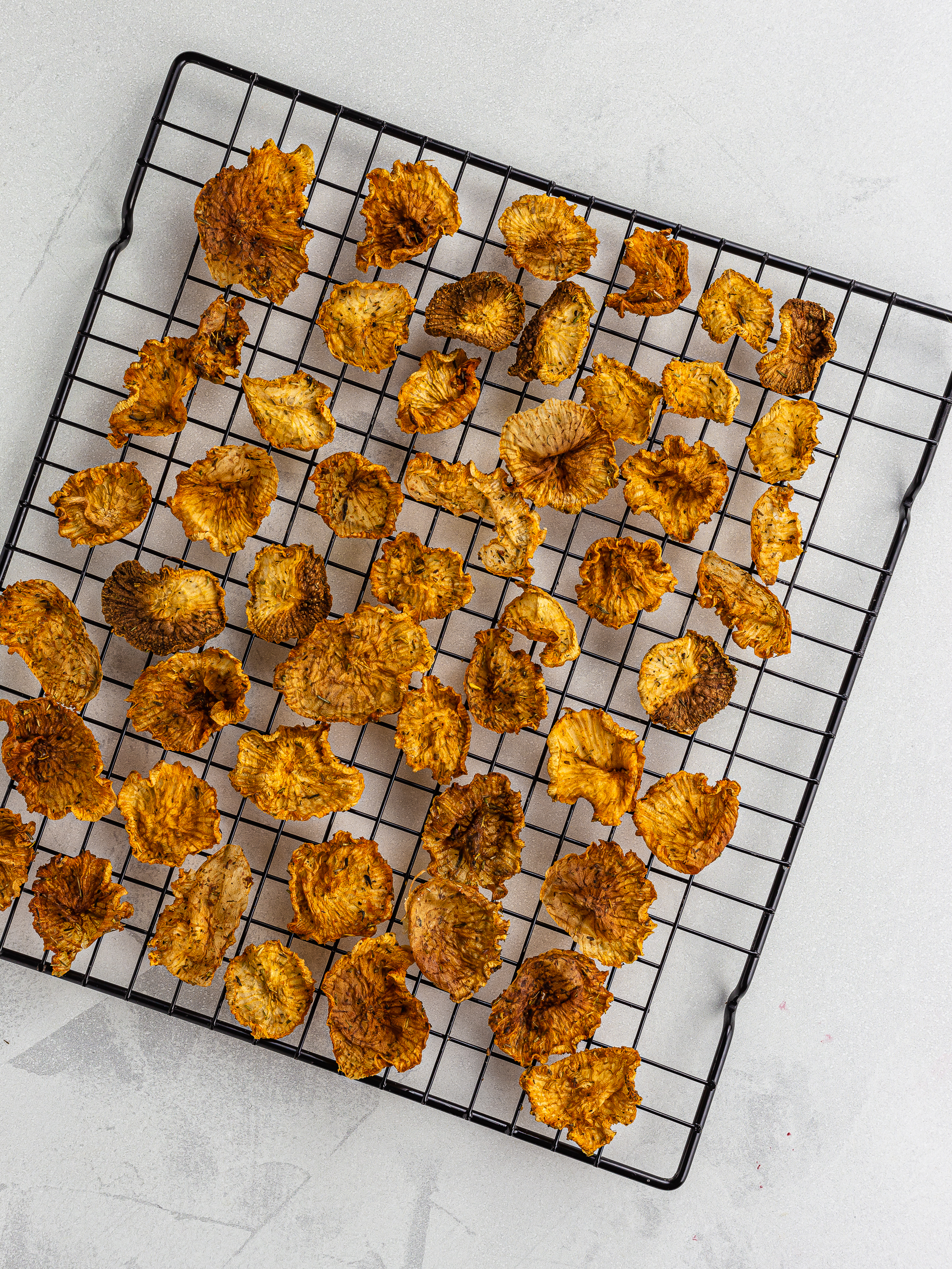 oven-baked daikon chips on a rack