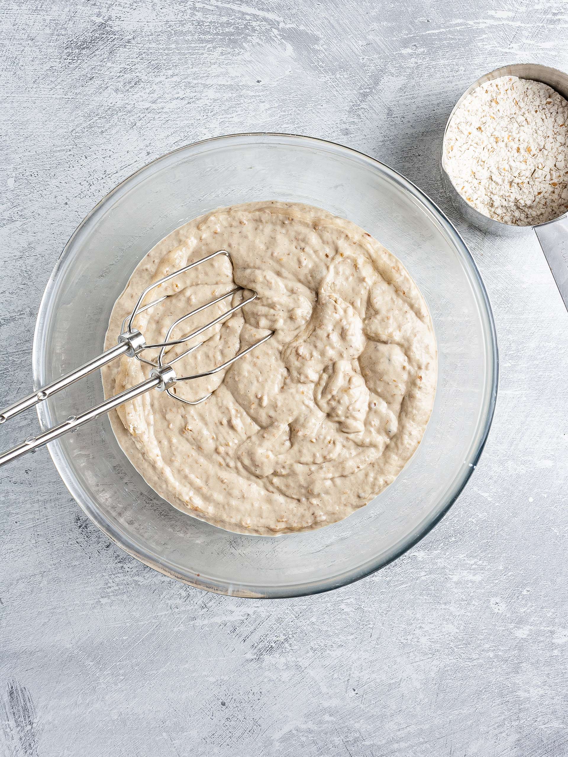 Banana bread batter with wholemeal flour