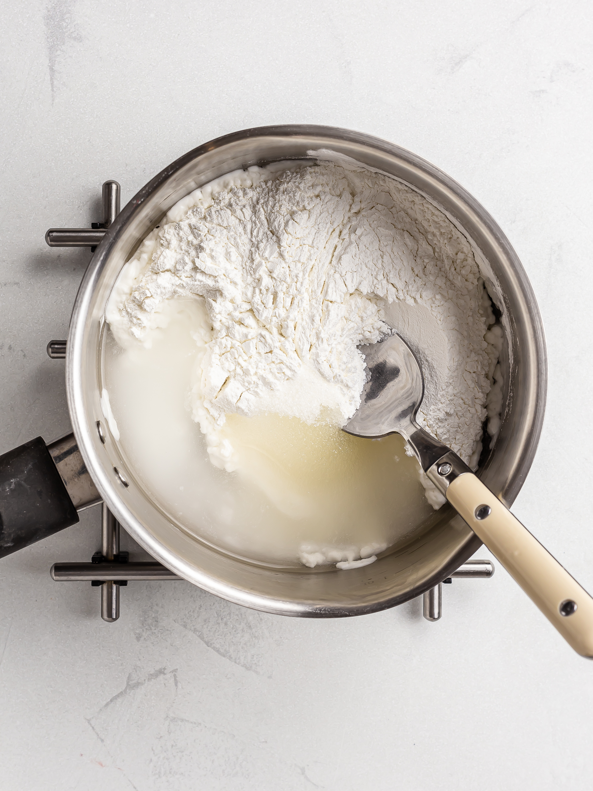 mochi dough ingredients in a pot