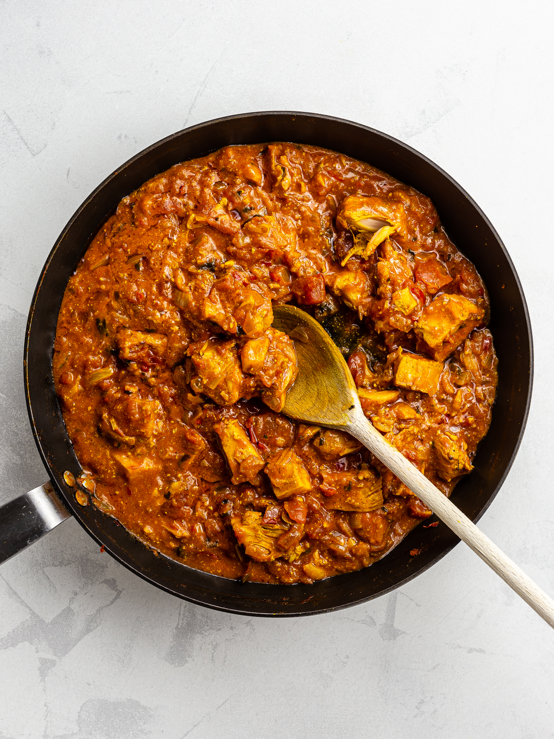 jackfruit tikka masala curry in a skillet