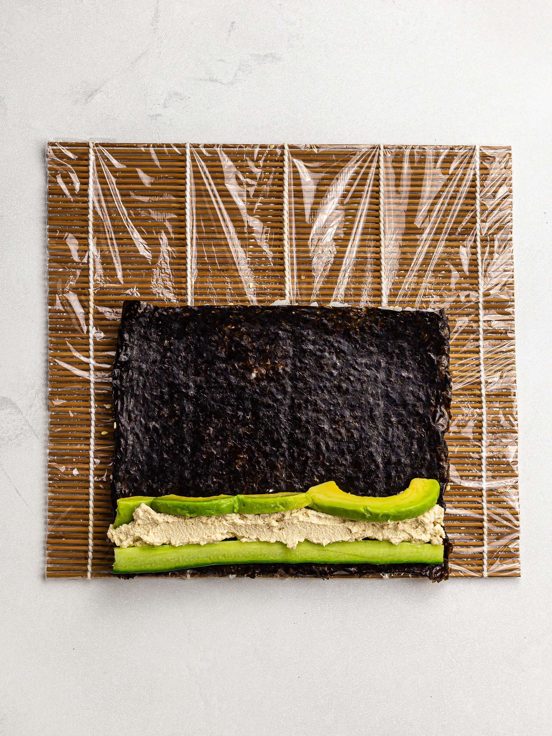 nori sheet with cucumber tofu and avocado