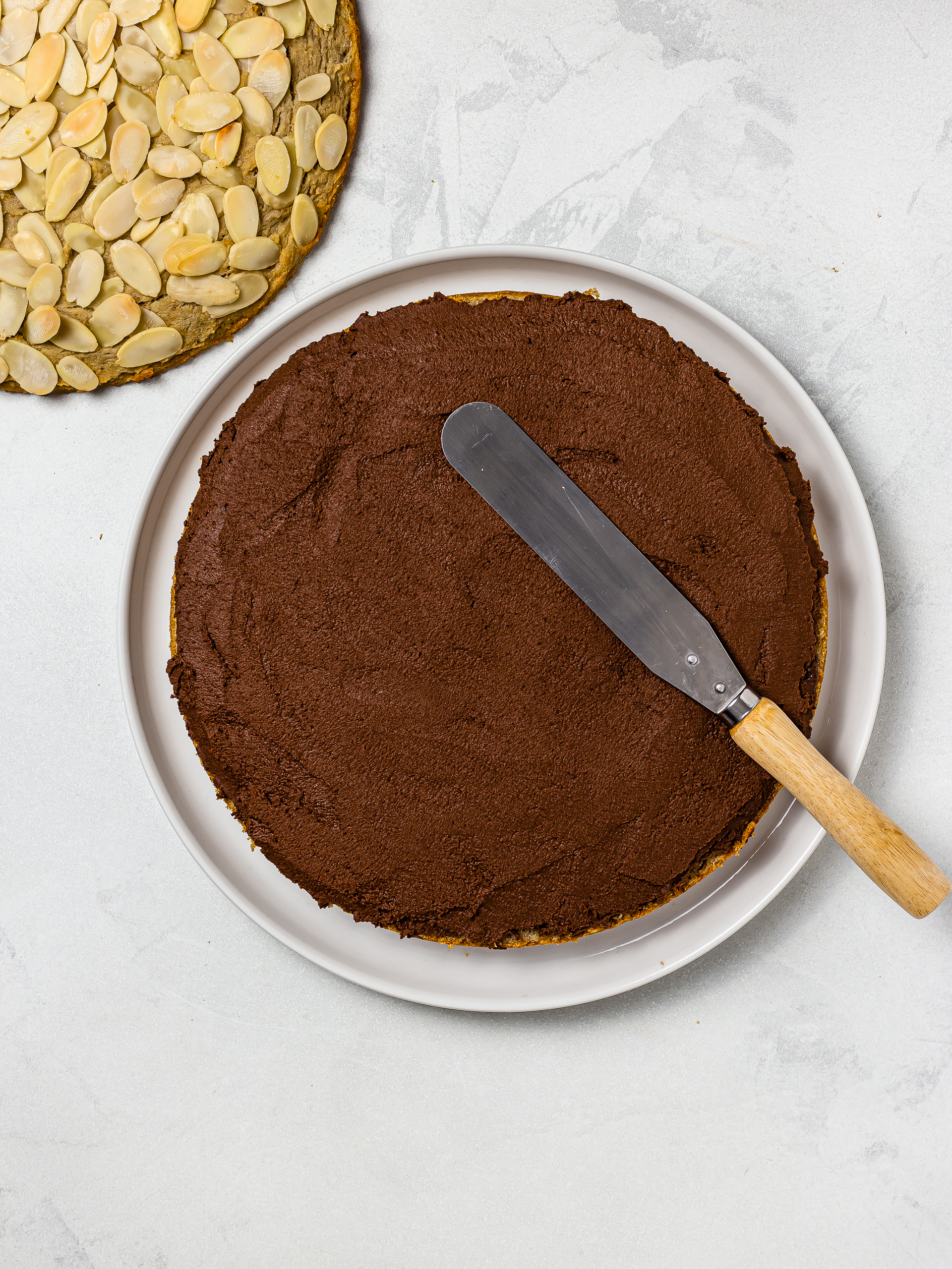 almond cake filled with vegan chocolate cream