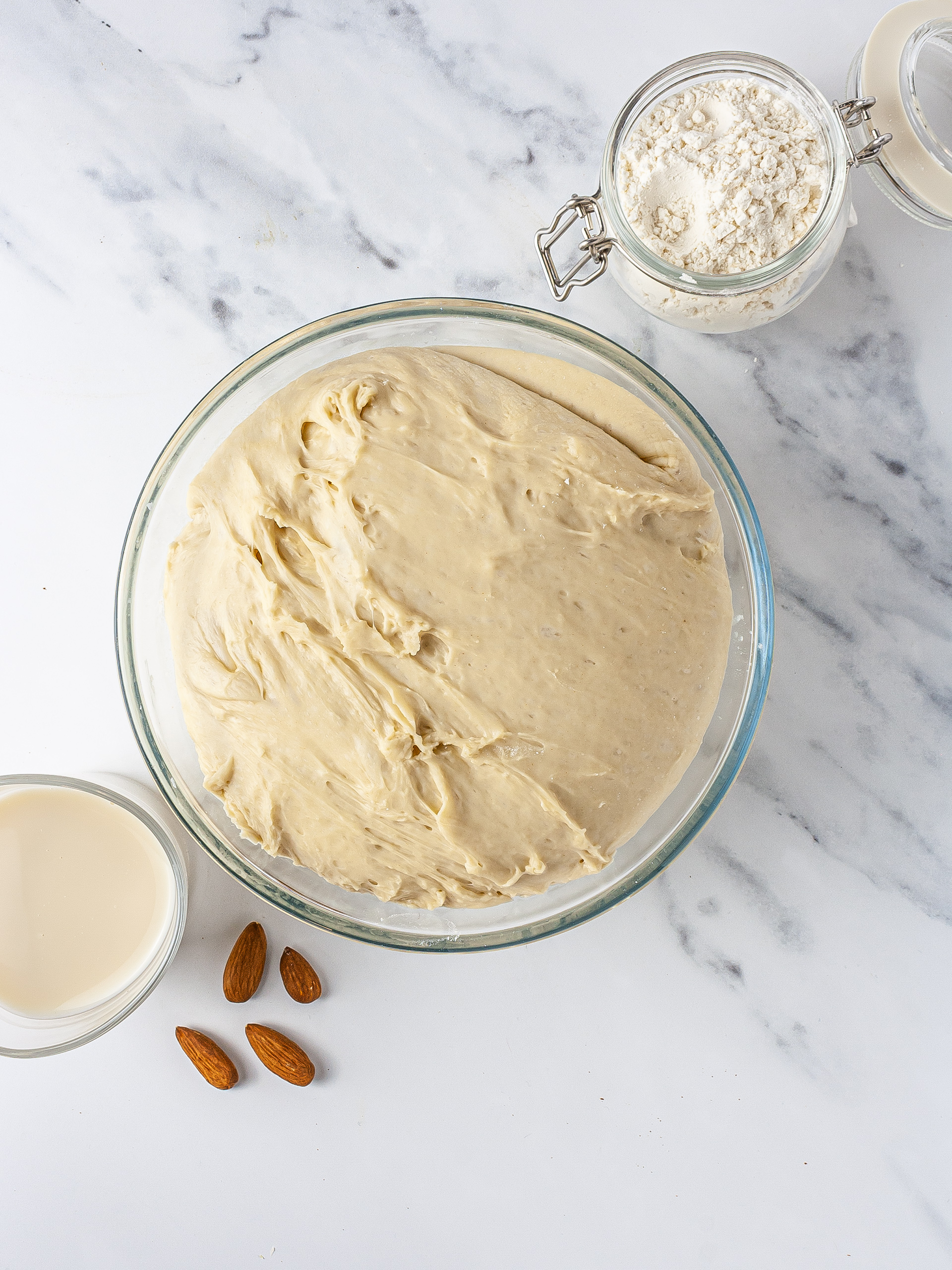 Cinnamon bun dough prepared with almond milk.