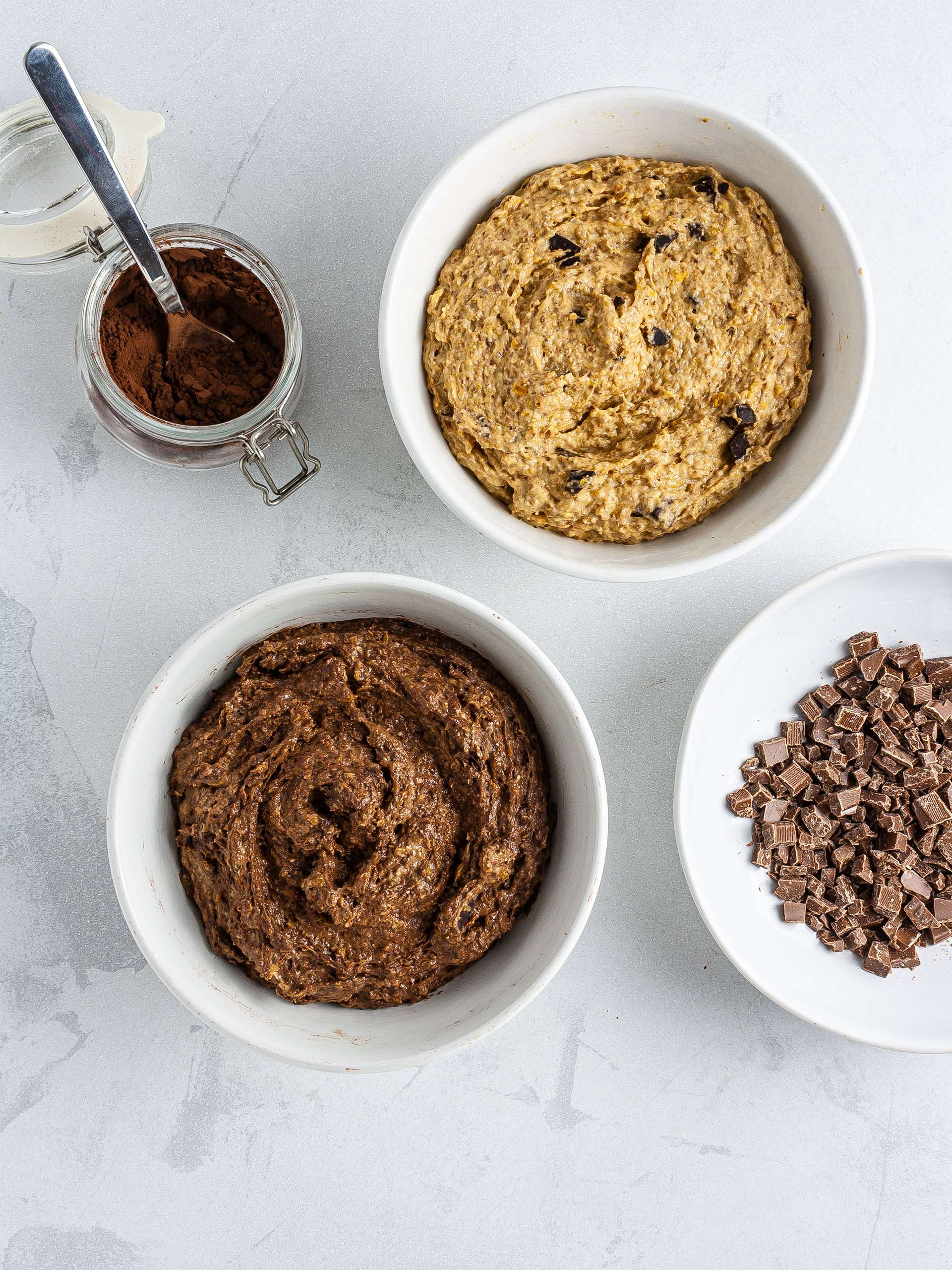 Pumpkin bread batter with cacao and chocolate chips
