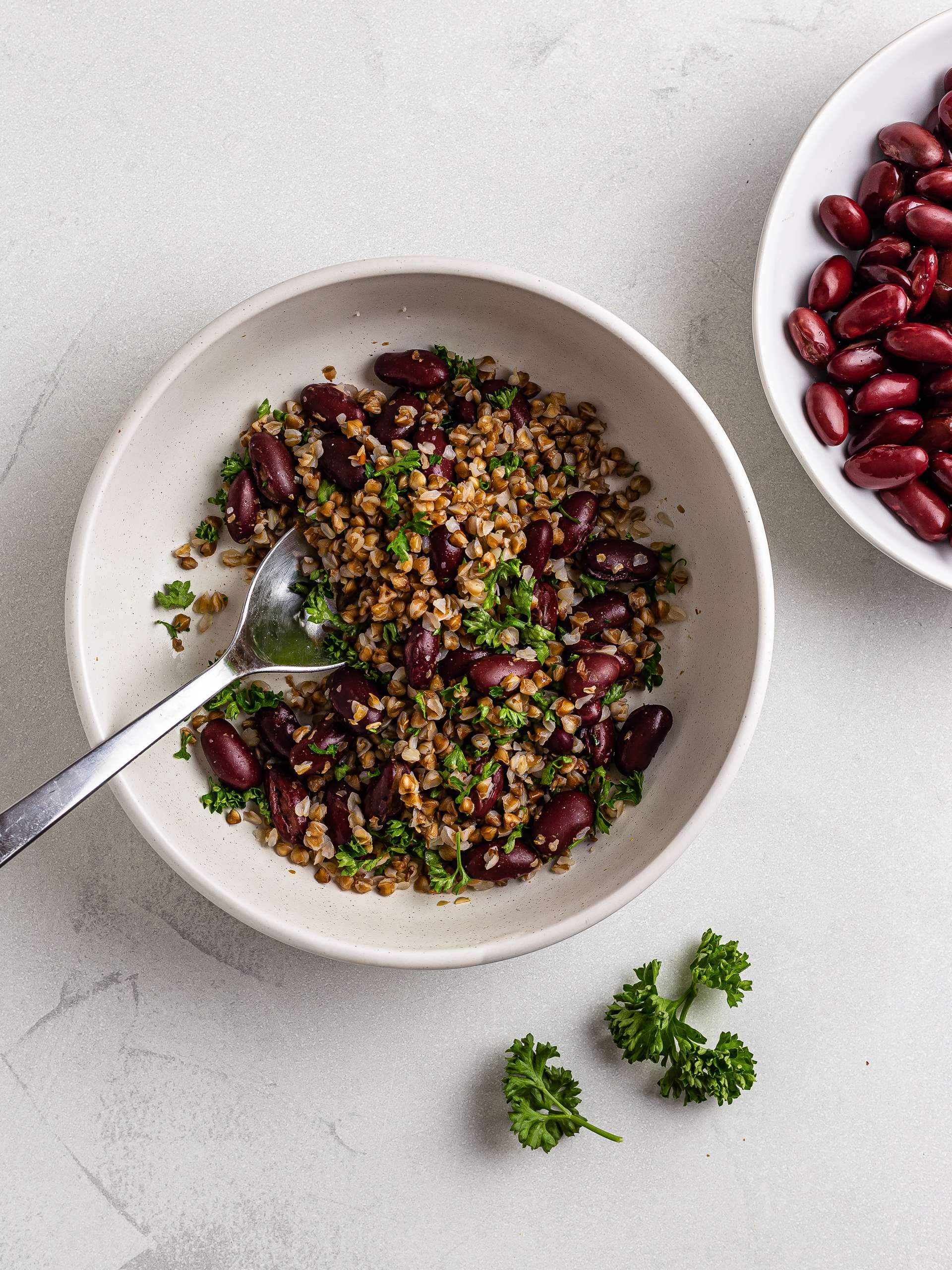 buckwheat salad with red kidney beans and parsley