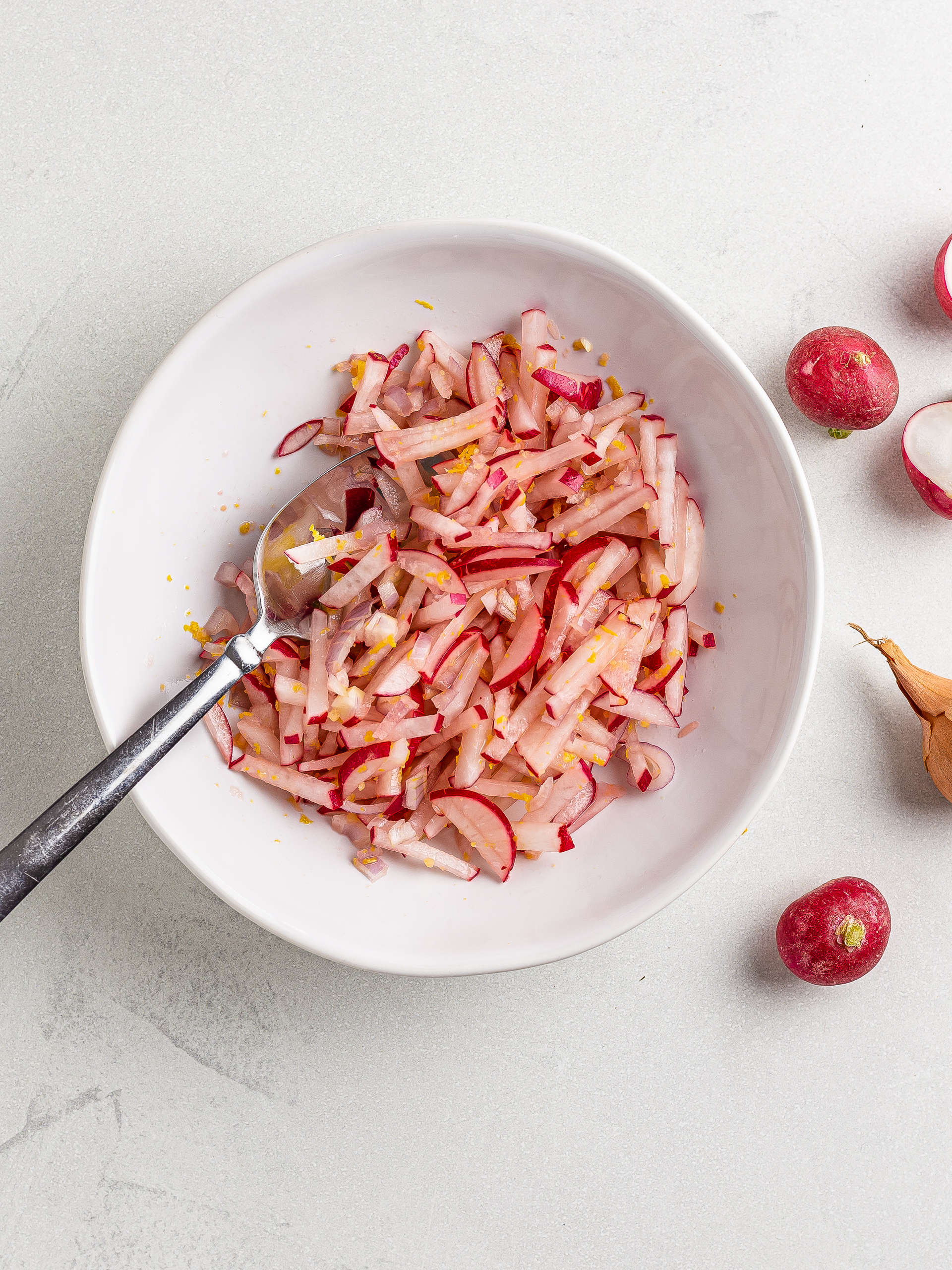 radish and shallot with lemon juice and zest