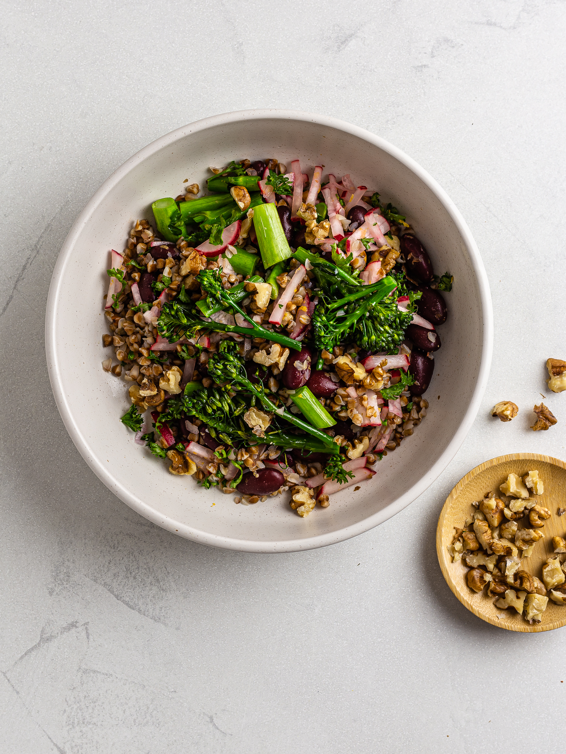 broccoli buckwheat salad with walnuts