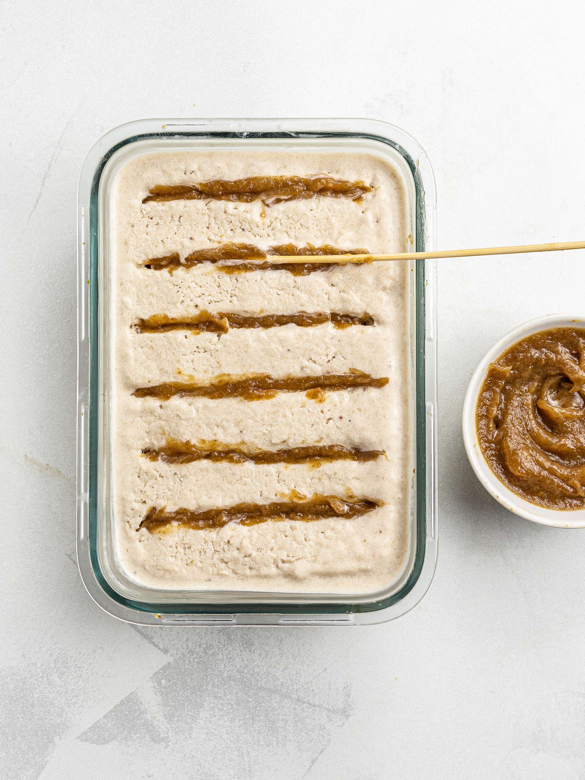 vegan ice cream with date caramel streaks