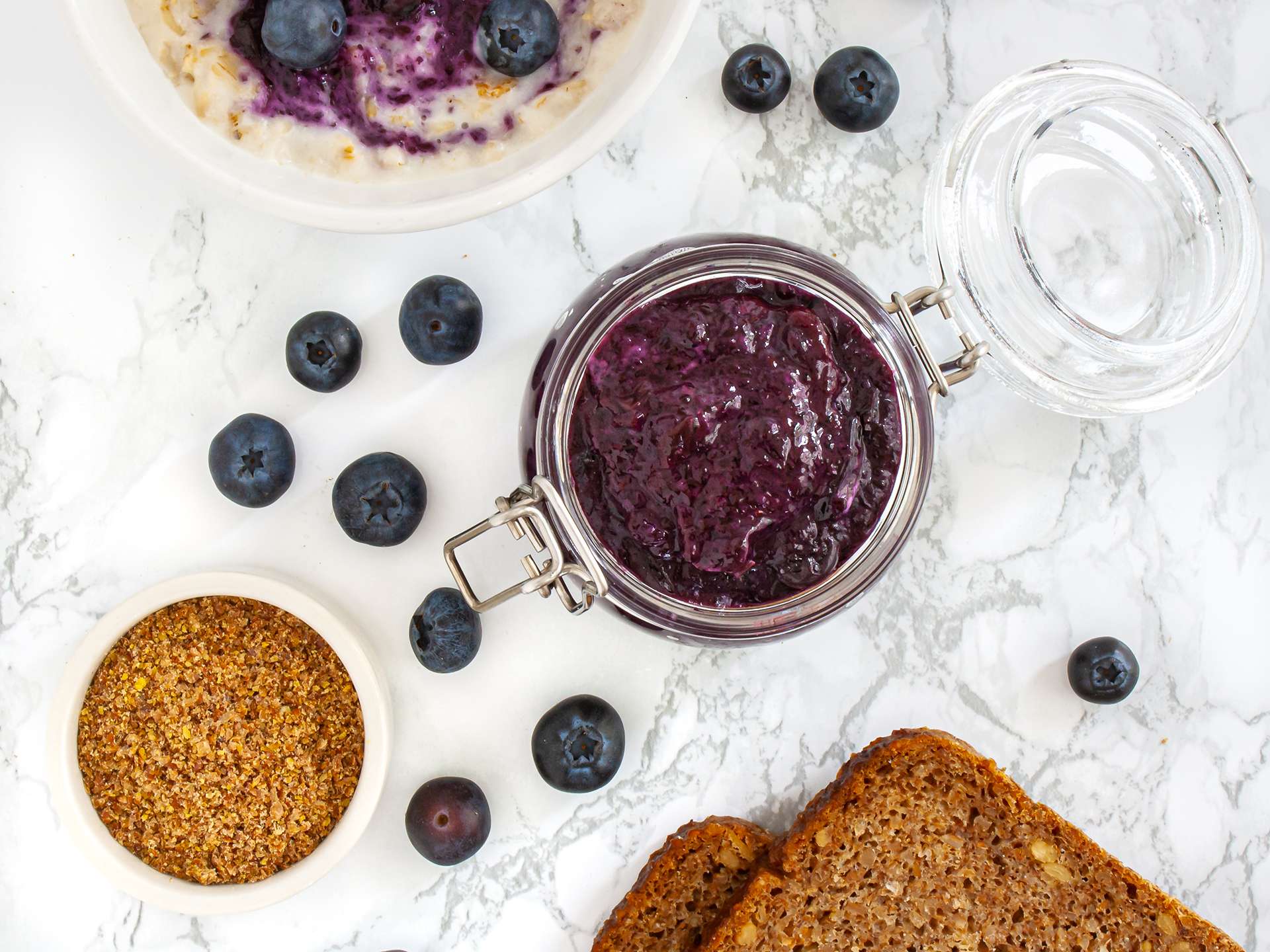 Sugar Free Blueberry Jam Recipe with Flaxseeds