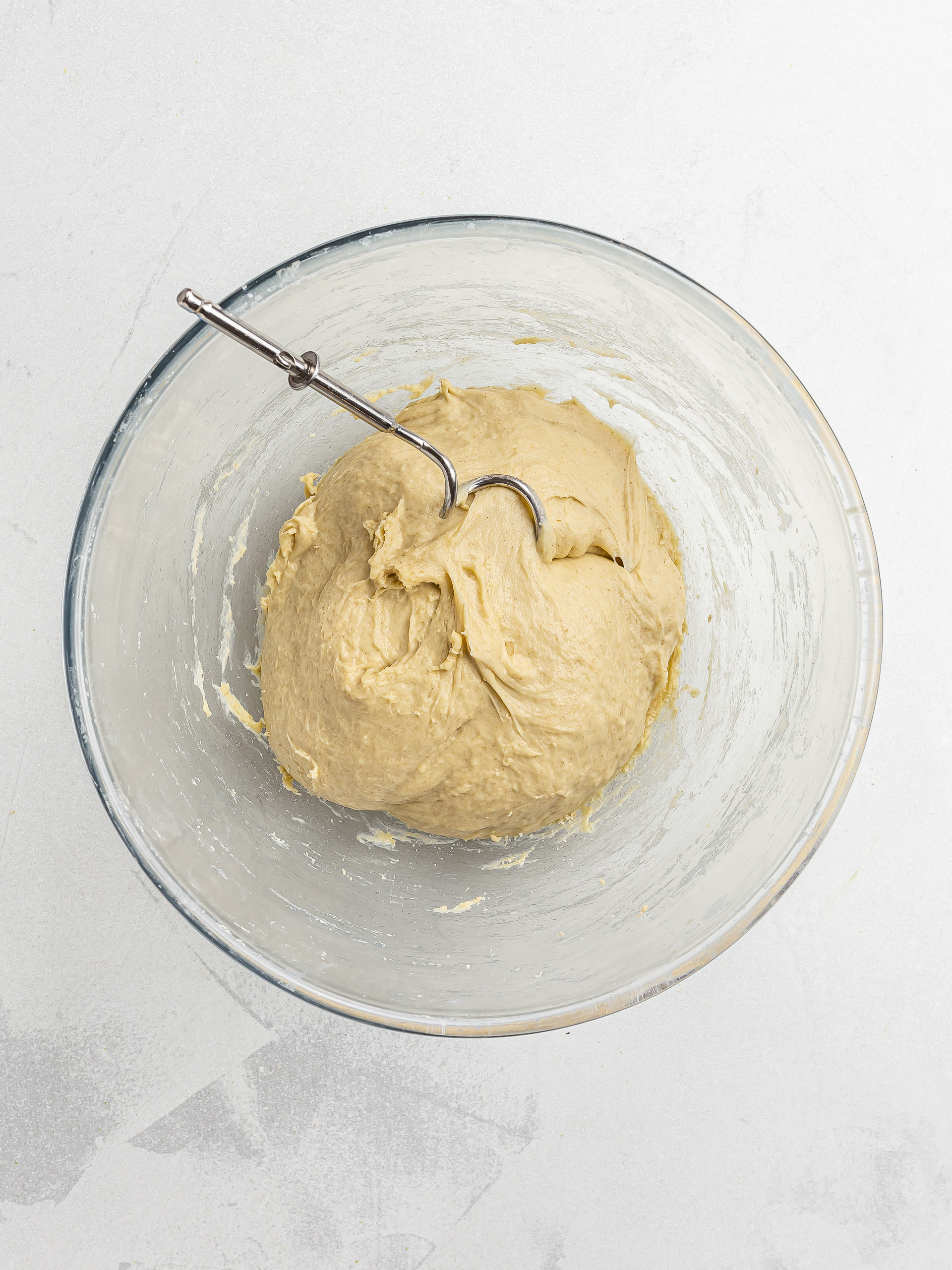 kneading vegan pastry dough with dough hooks