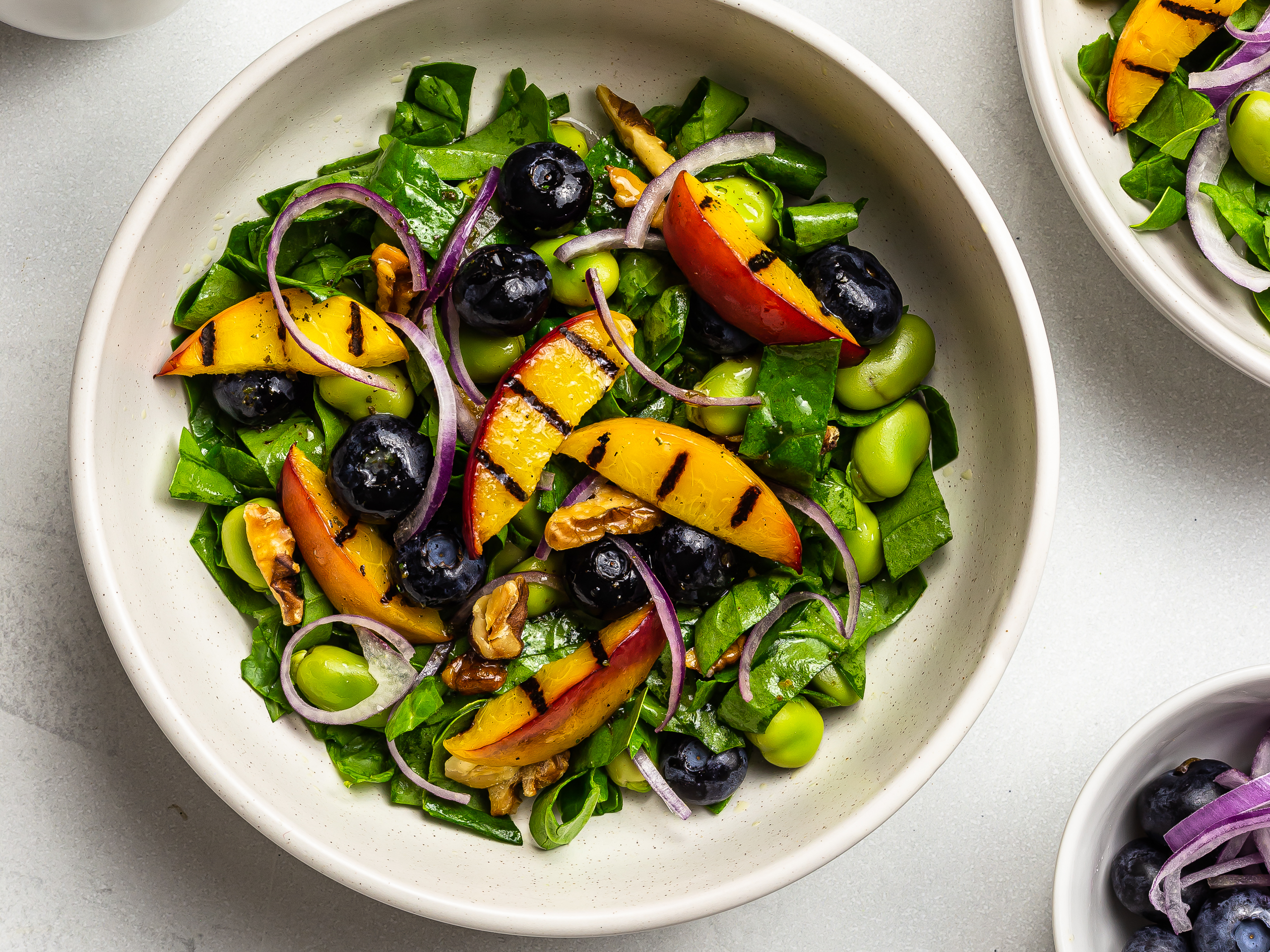 Vegan Peach and Blueberry Spinach Salad