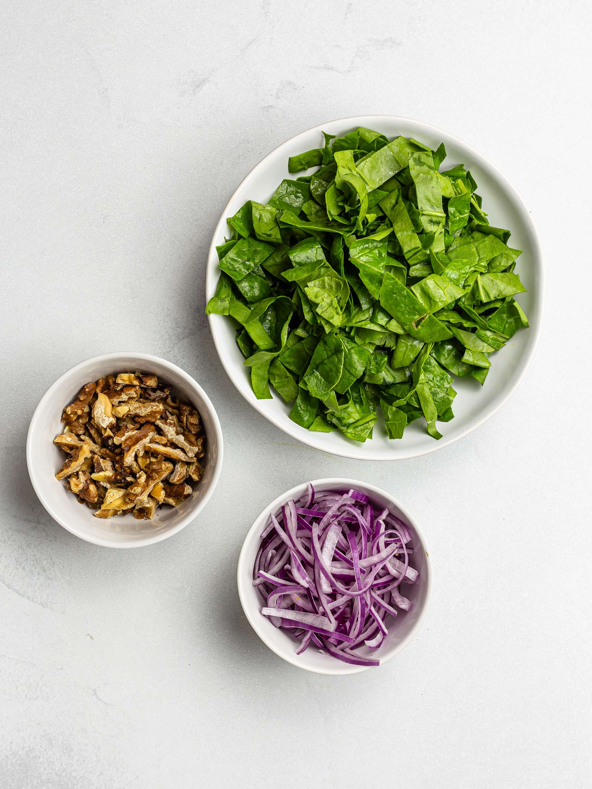 chopped spinach, onions, and walnuts