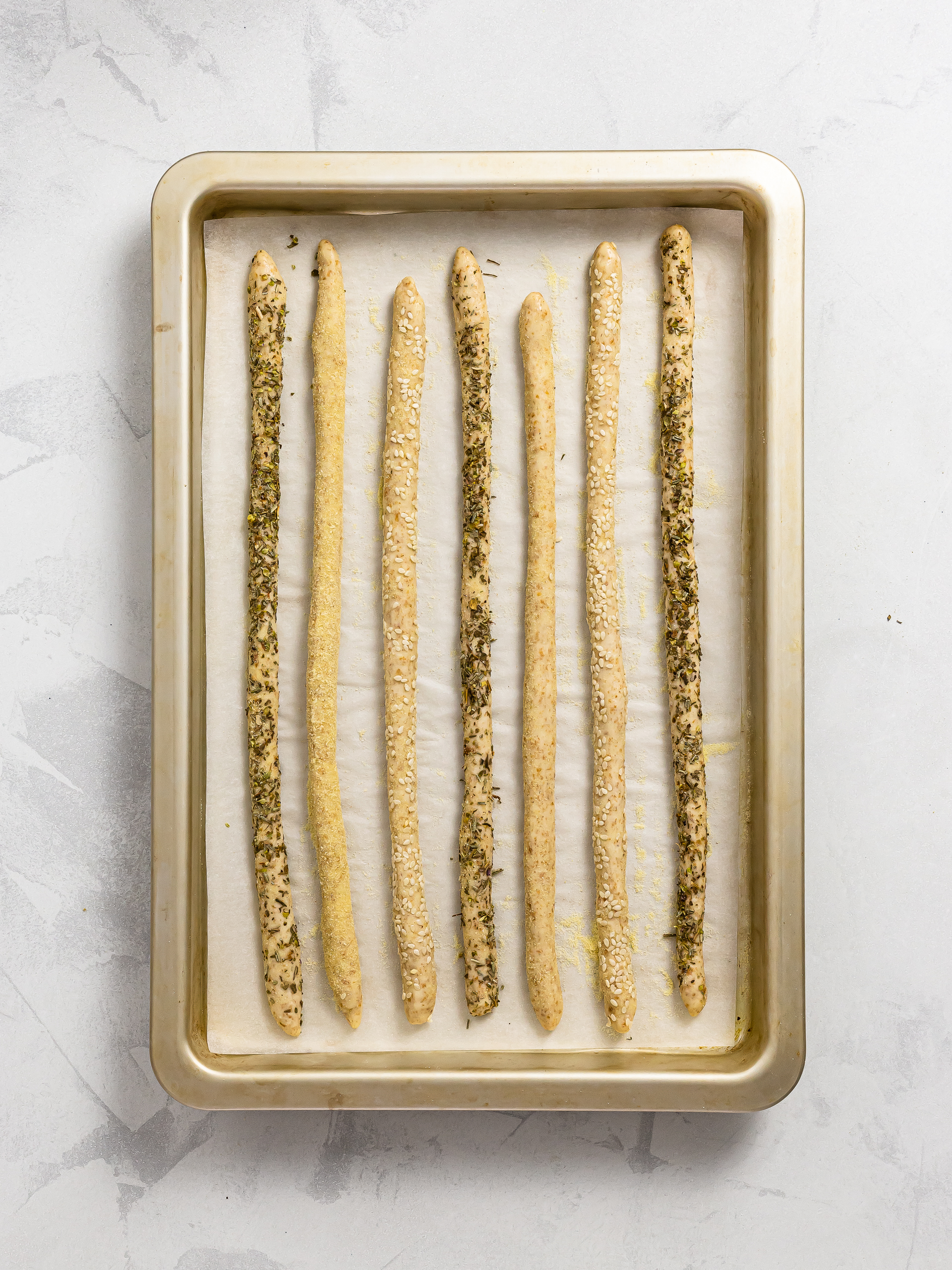 sourdough grissini on a tray