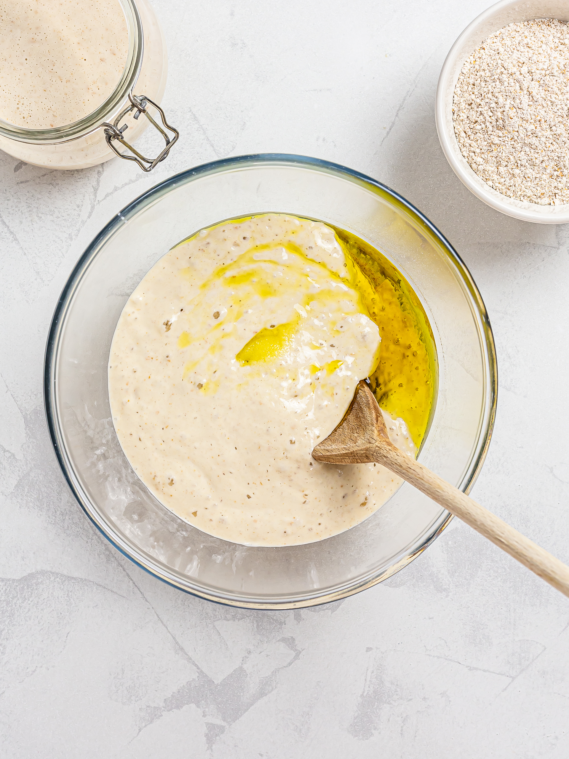 sourdough breadstick ingredients in a bowl