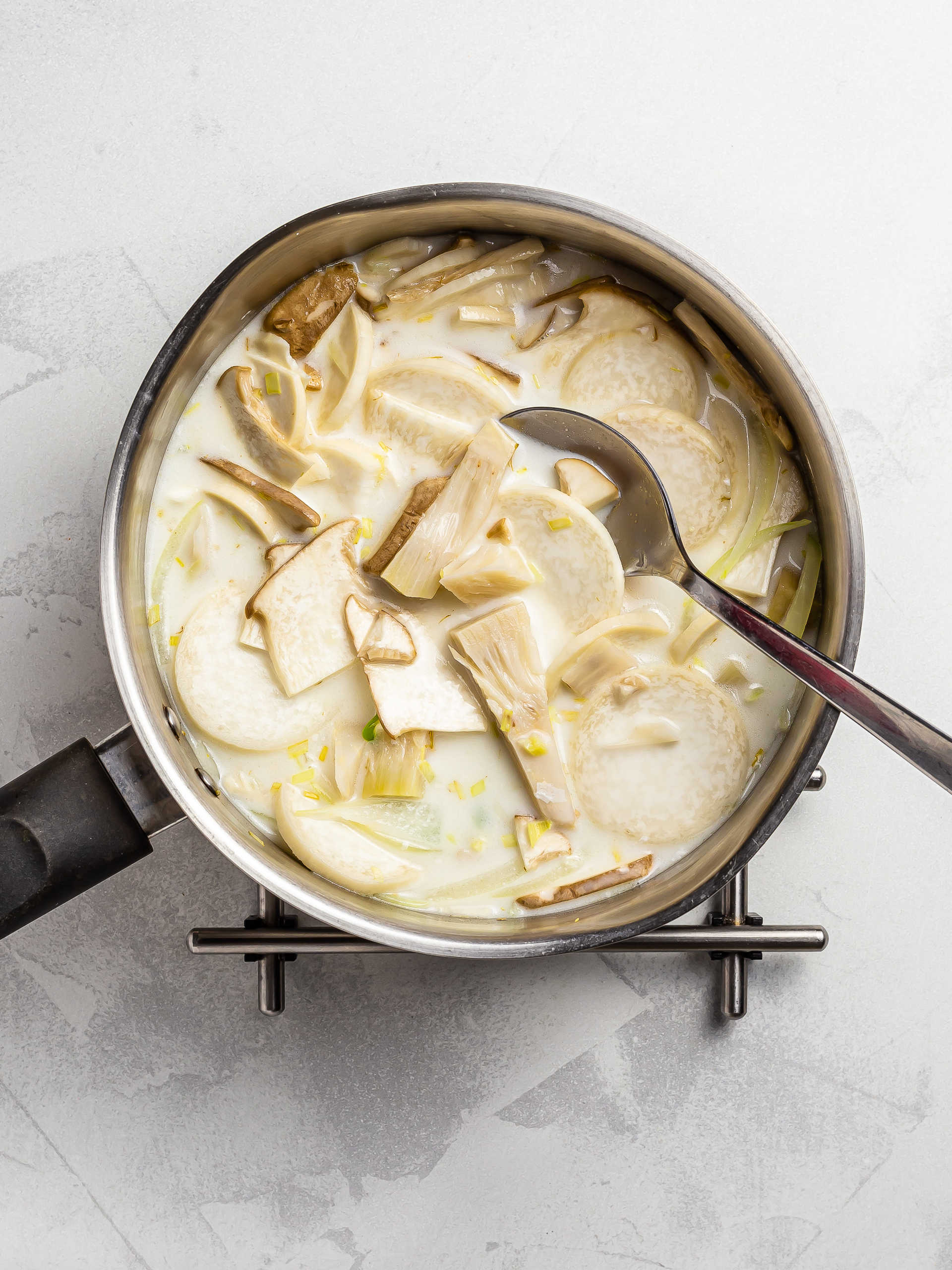 jackfruit stew with coconut milk and mushrooms