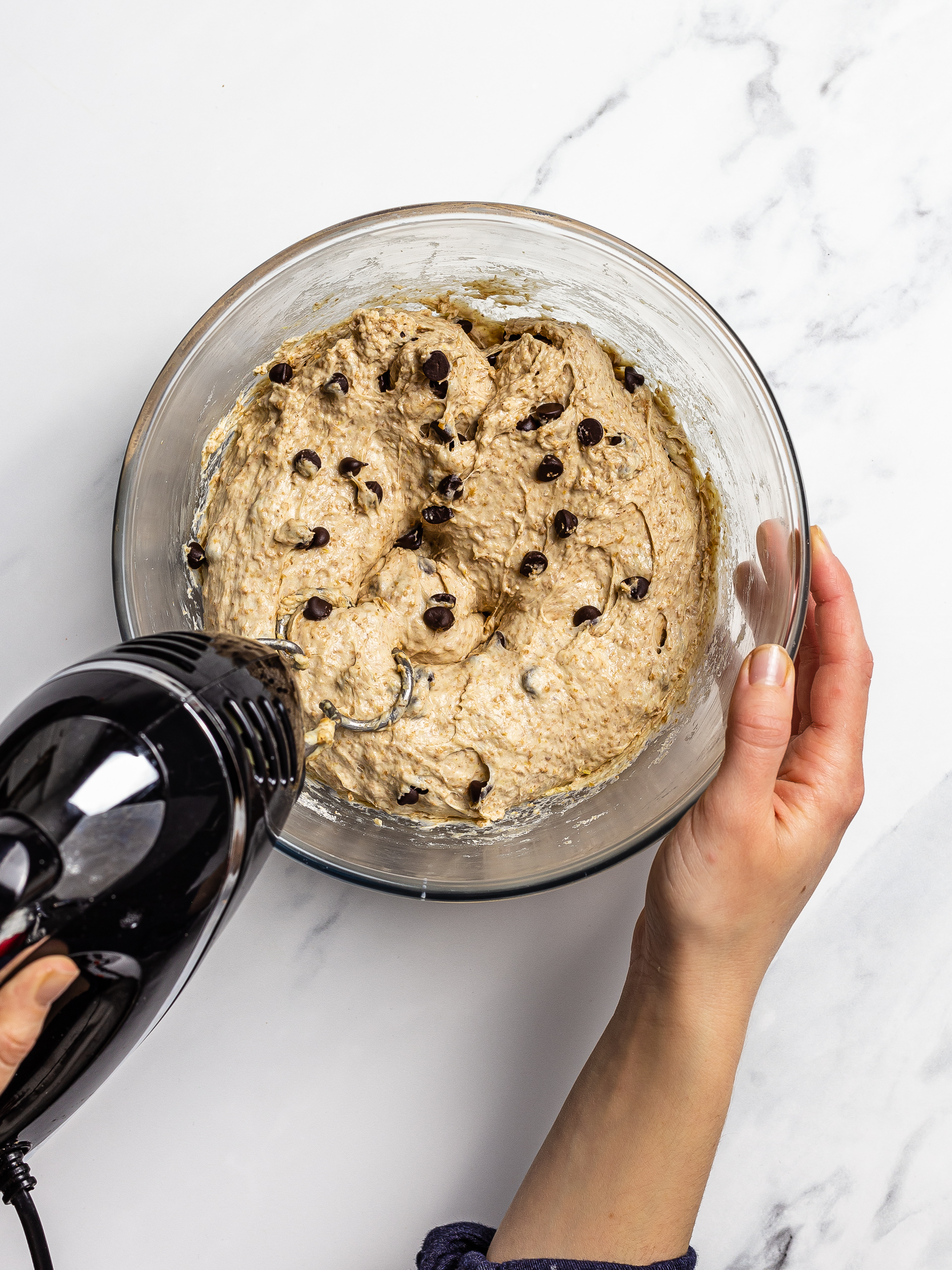 kneading the chocolate brioche dough with dough hooks