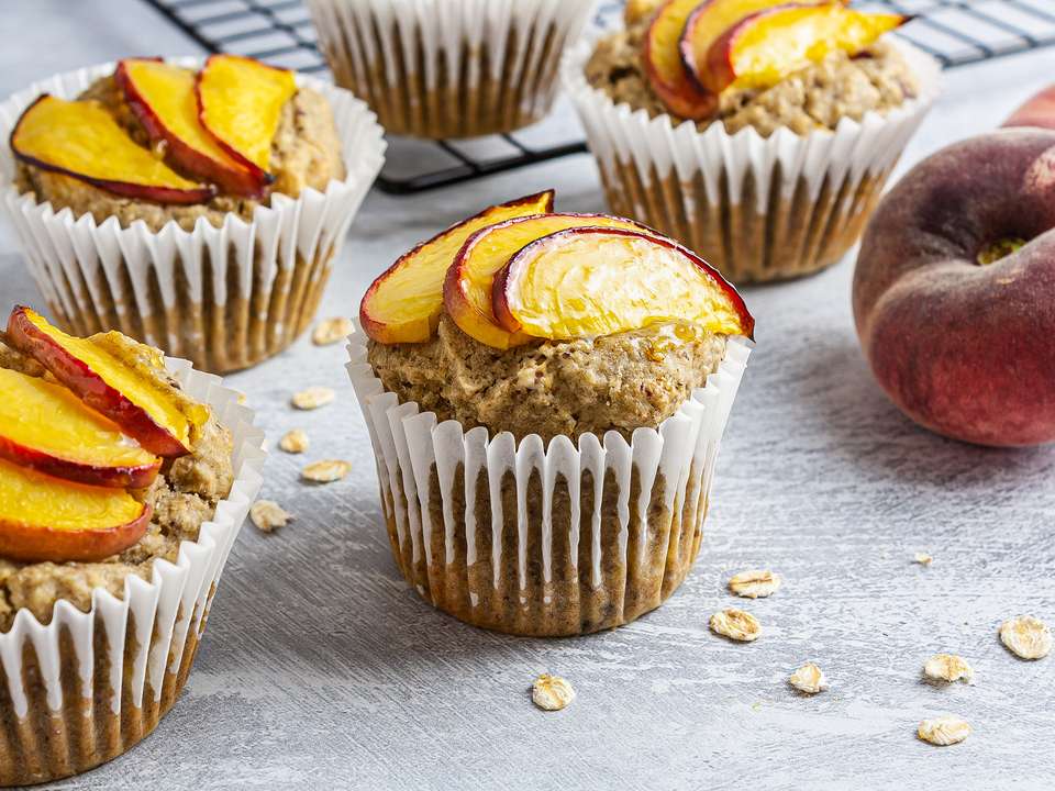 {GlutenFree, SugarFree} Vegan Peach Muffins Foodaciously