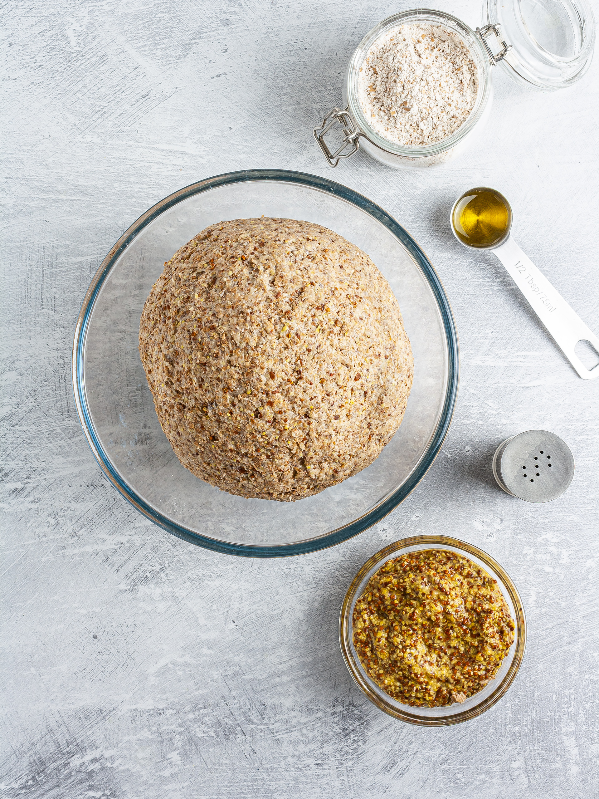 Mustard cracker dough with mustard and olive oil