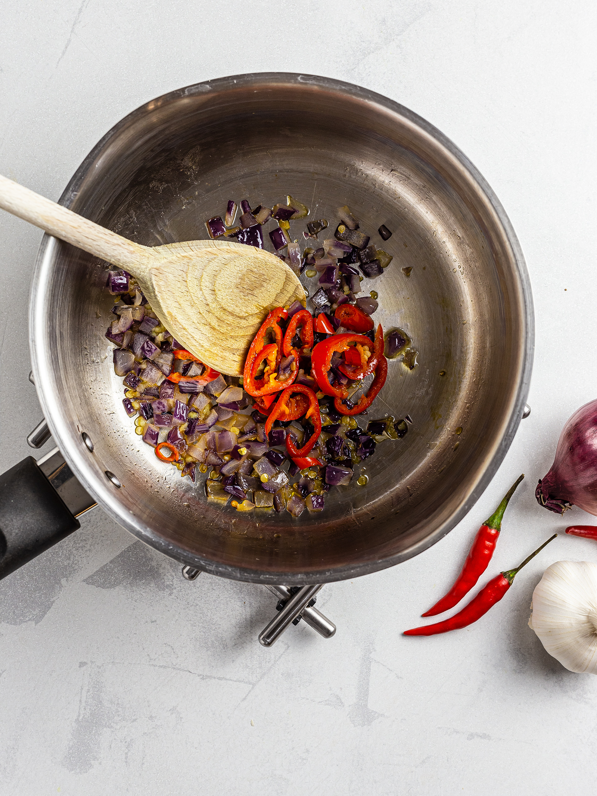 Onions sizzled with garlic and chillies