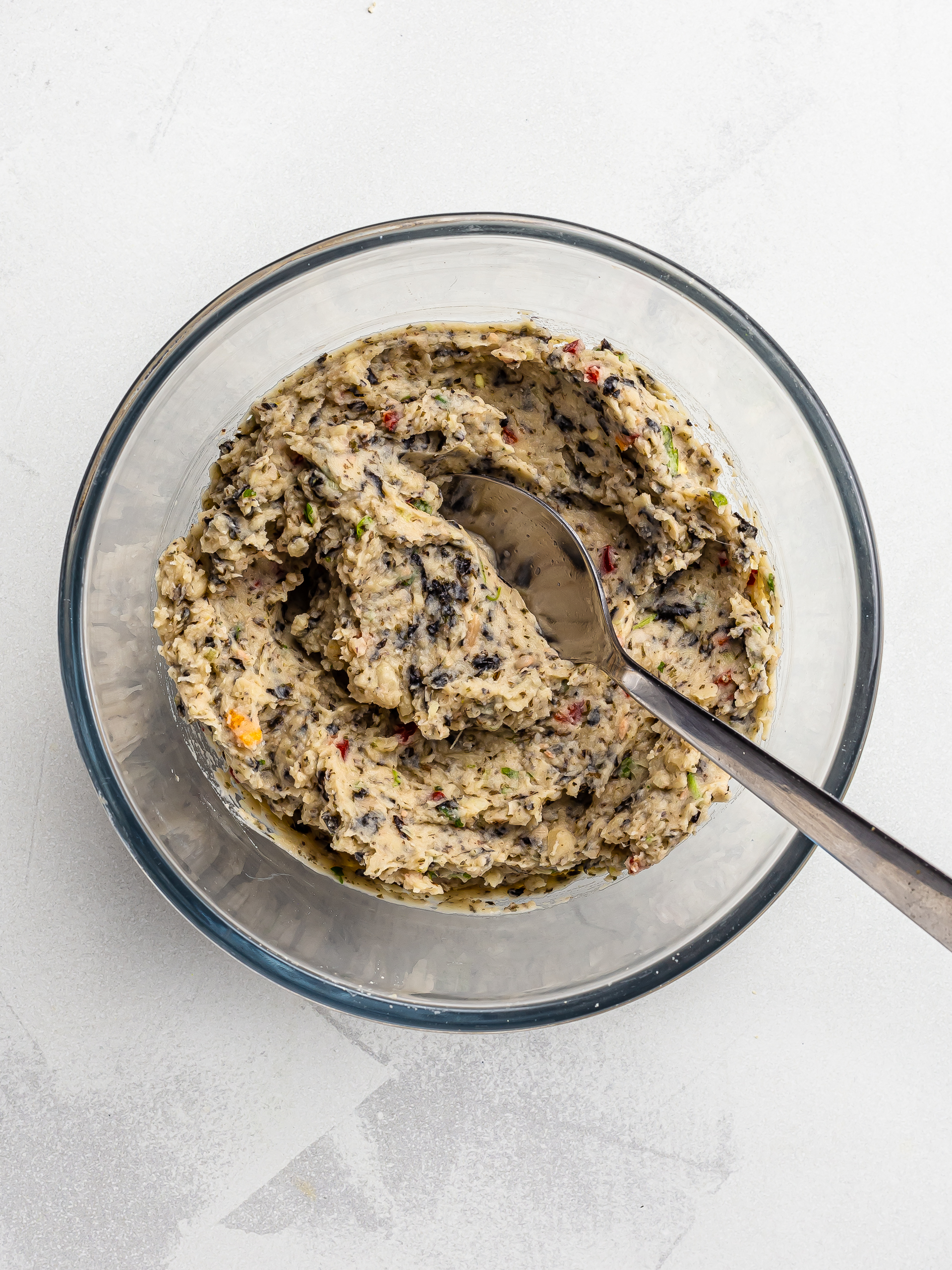 vegan thai fish cake mixture in a bowl