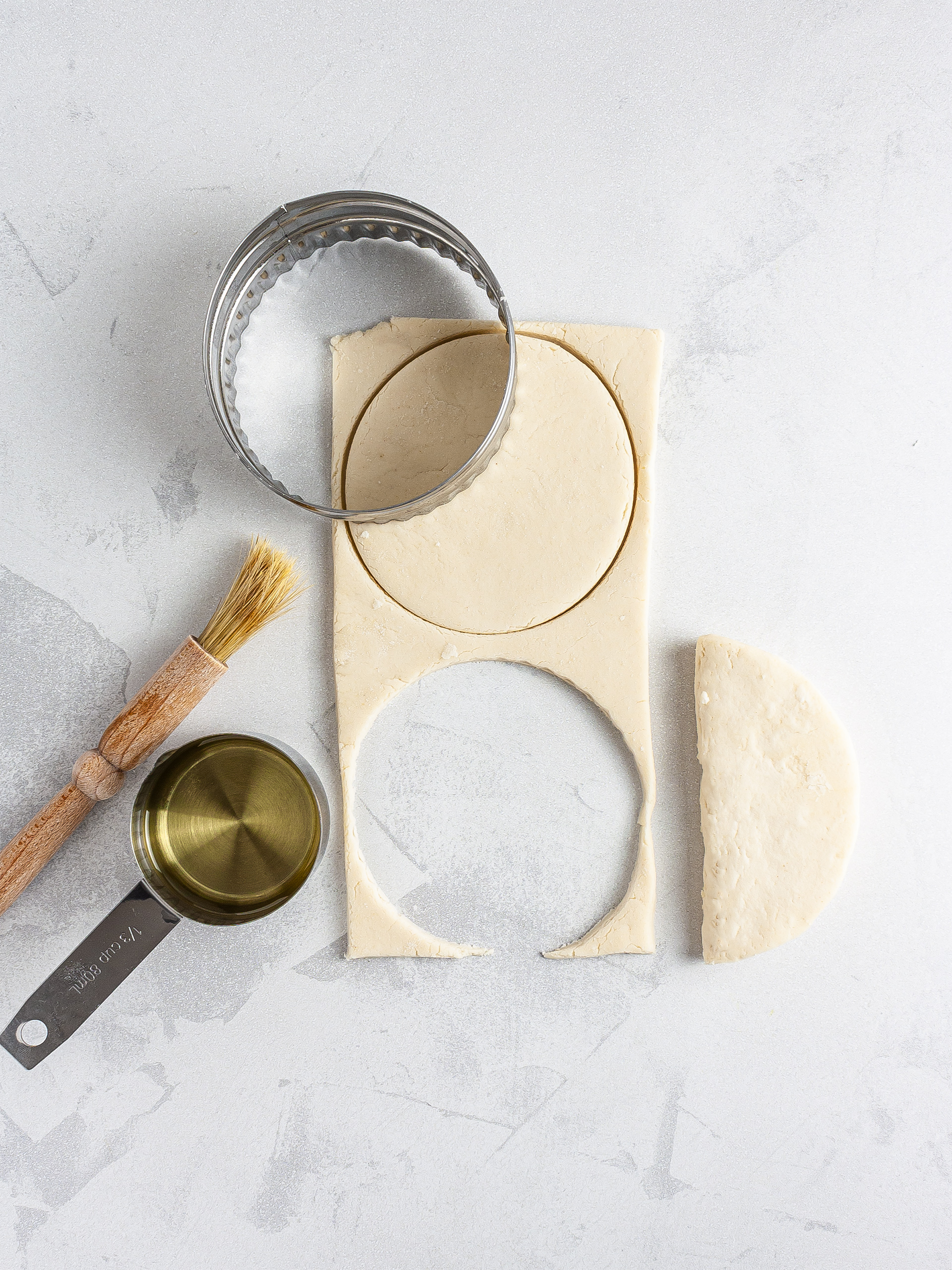 Cut out and folded bun dough