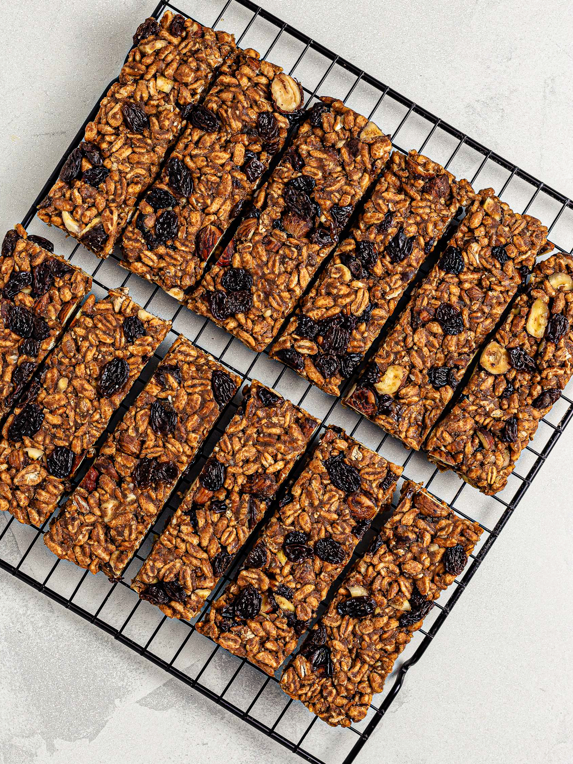 puffed rice bars on a wire rack