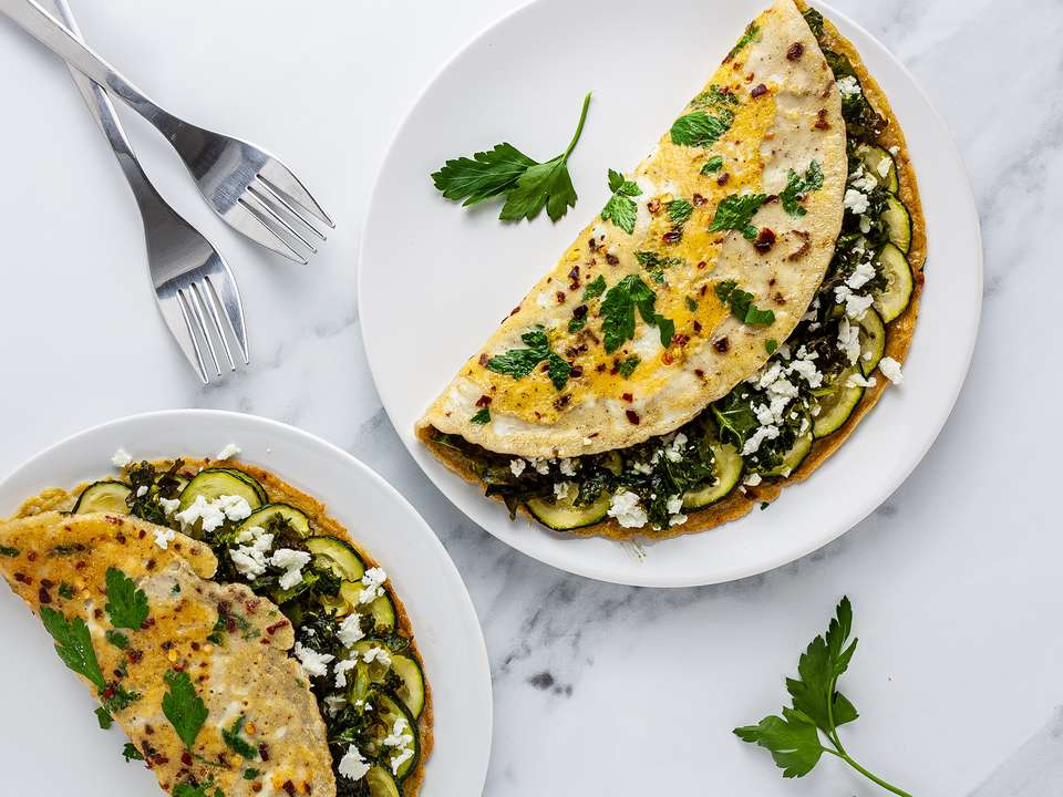 Kale Courgette and Feta Omelette Recipe | Foodaciously