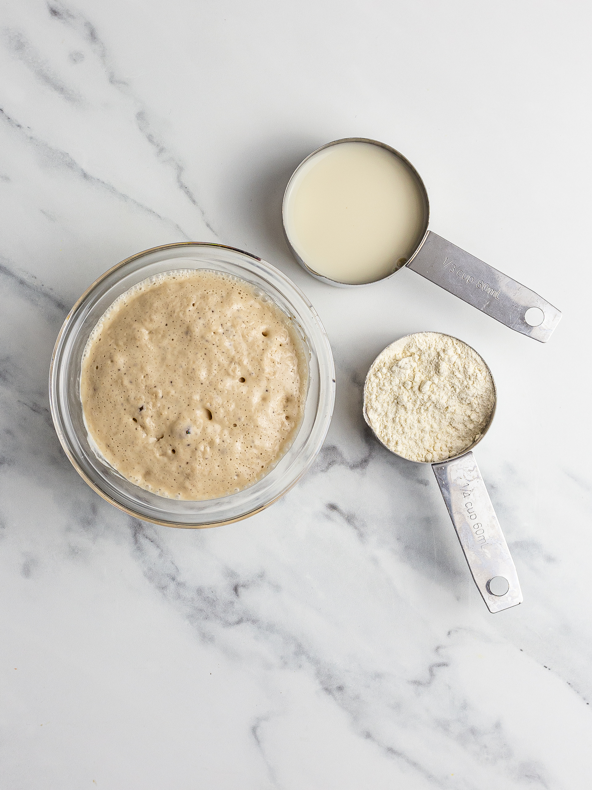 Bubbling yeast with flour and milk