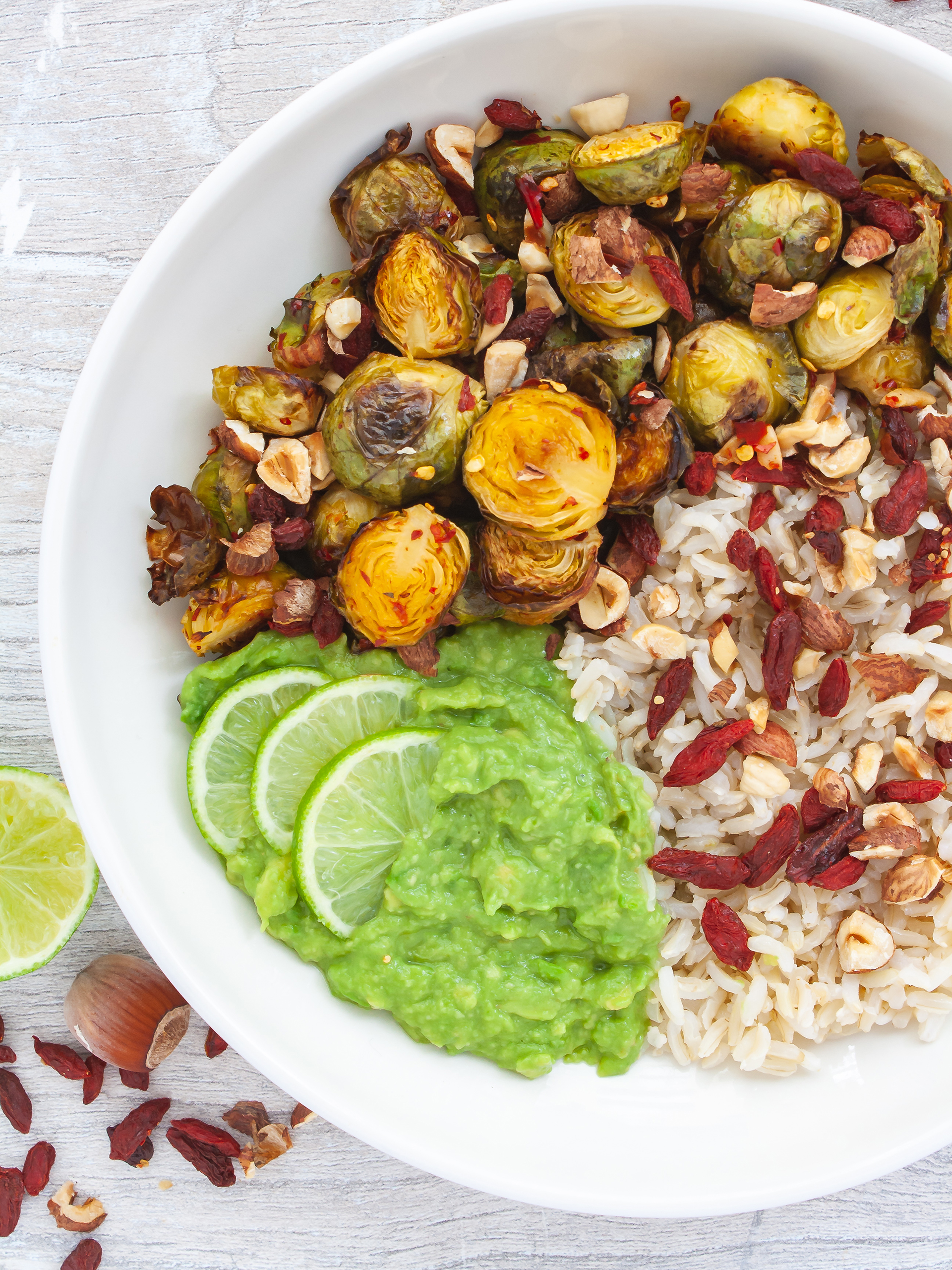 Chilli Lime Roasted Sprouts with Avocado Recipe
