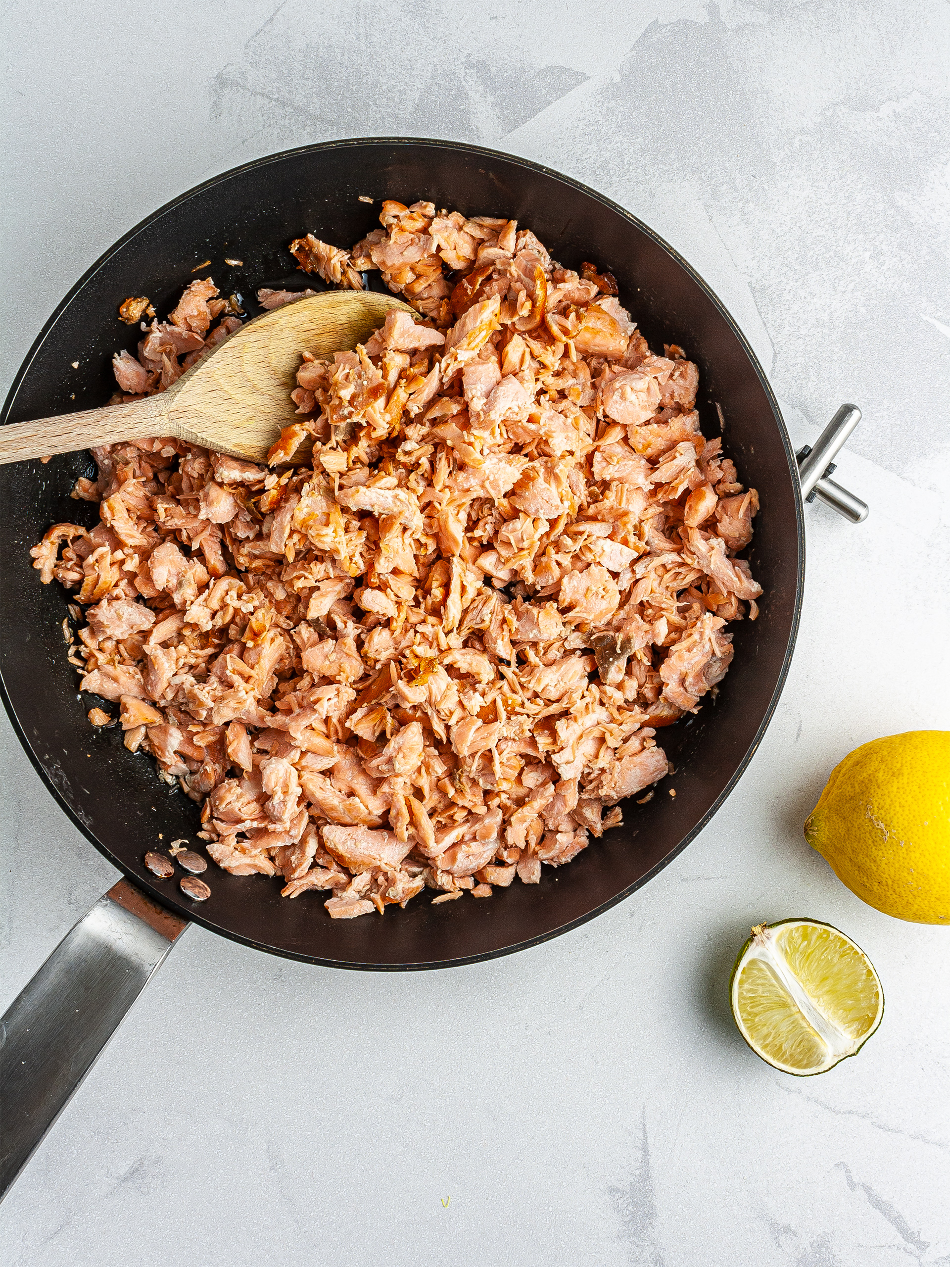 Fresh salmon fillet cooked in a skillet