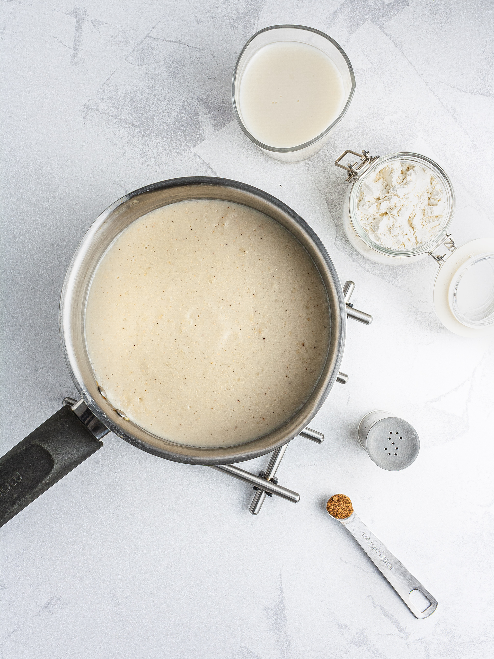 Dairy-free bechamel sauce with cashews, almond milk, and flour