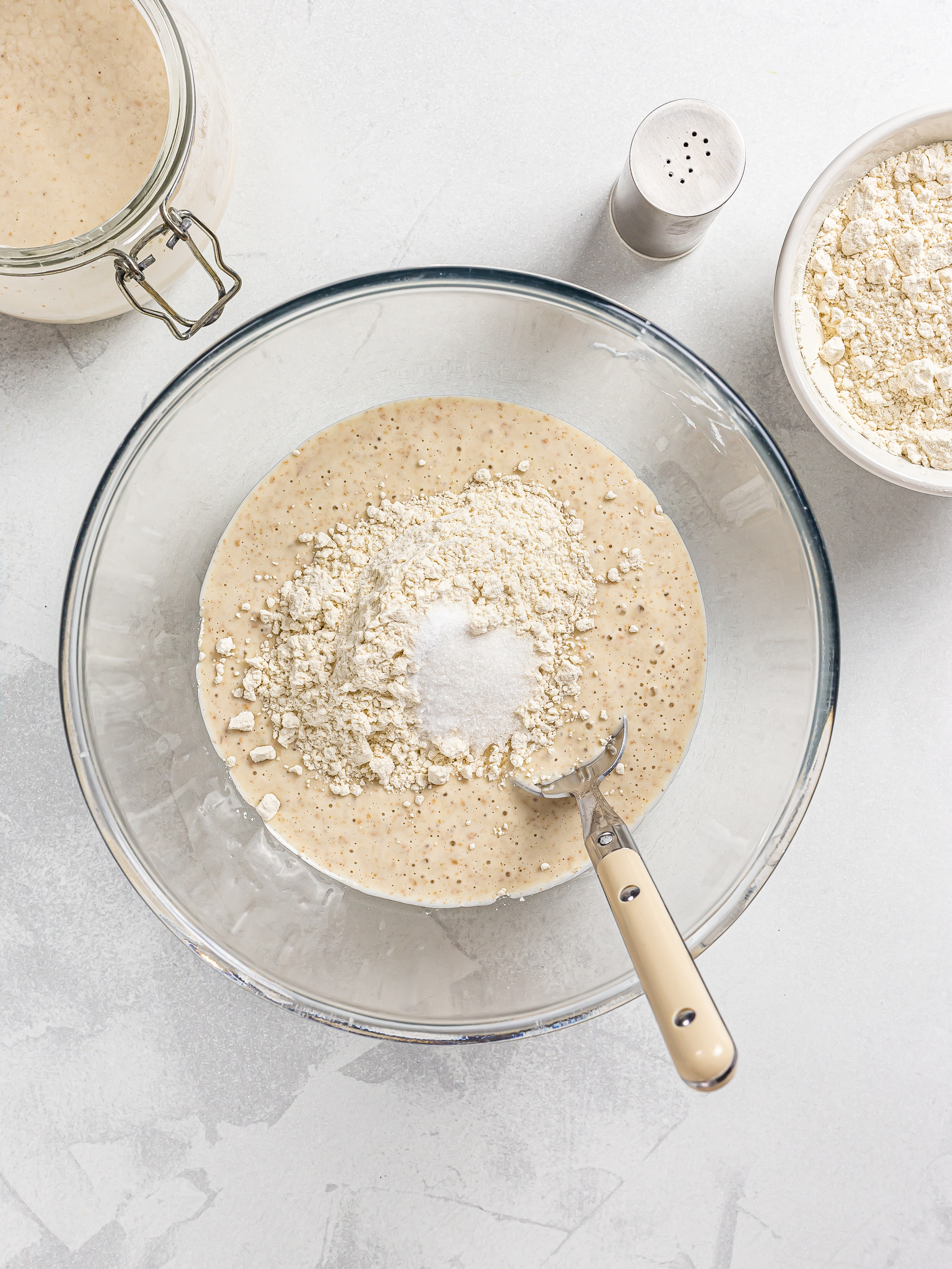 sourdough fry bread dough ingredients in a bowl