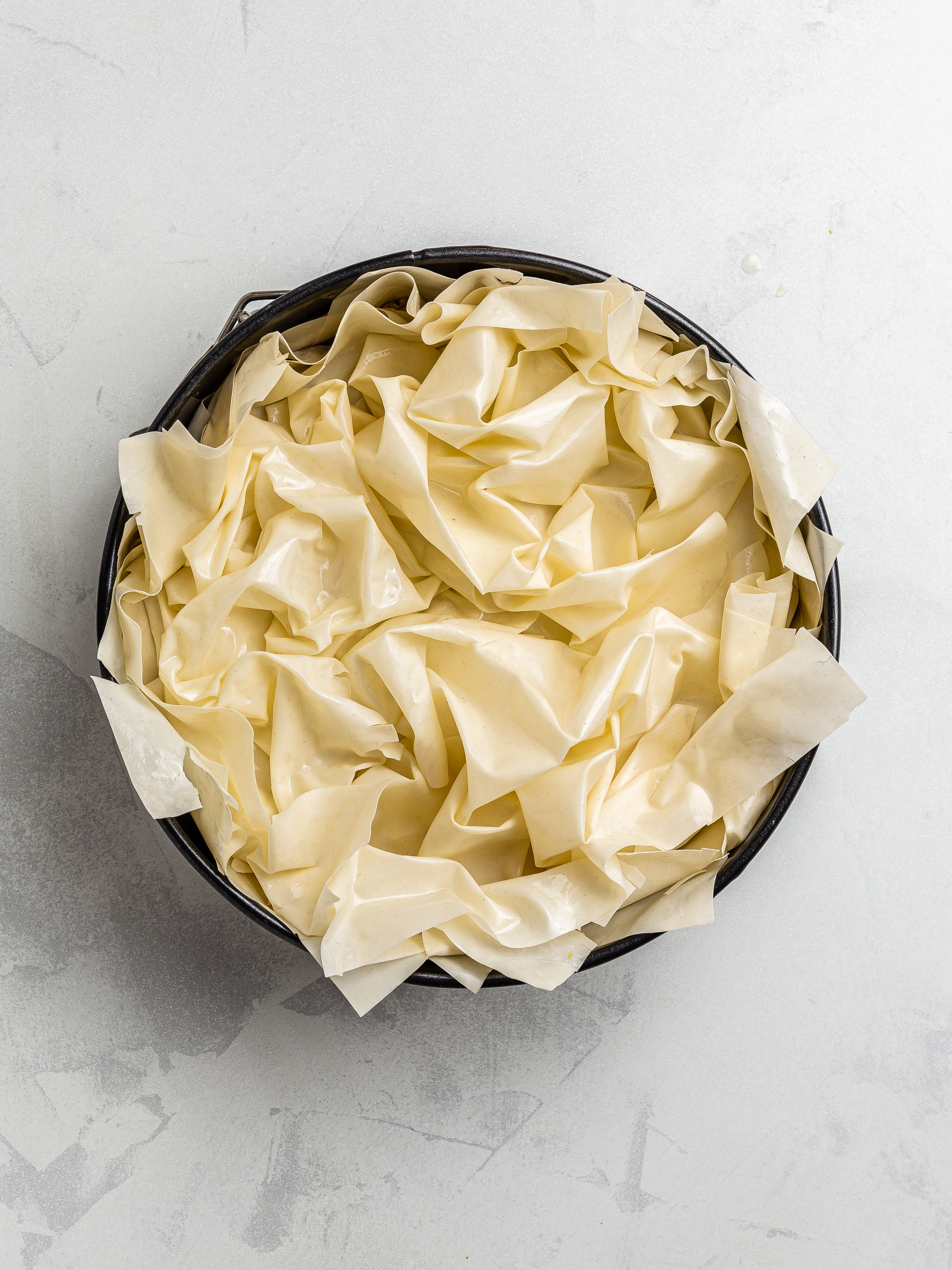 filo pie with crumpled filo sheets