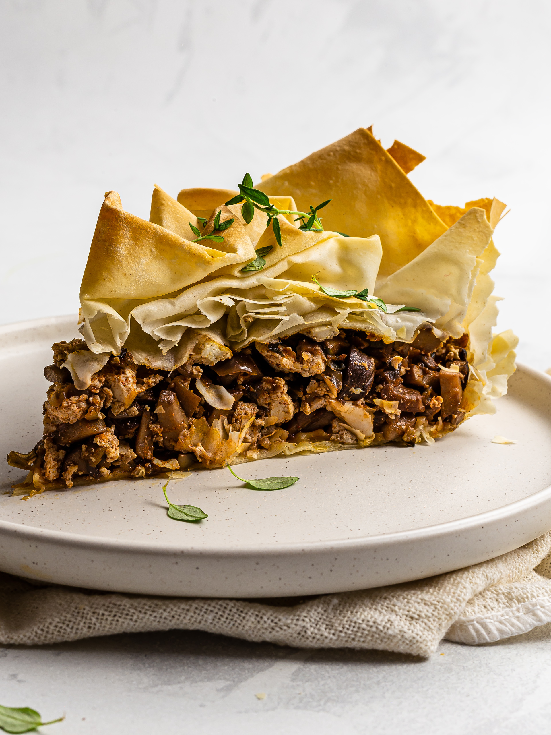 baked mushroom filo pastry pie