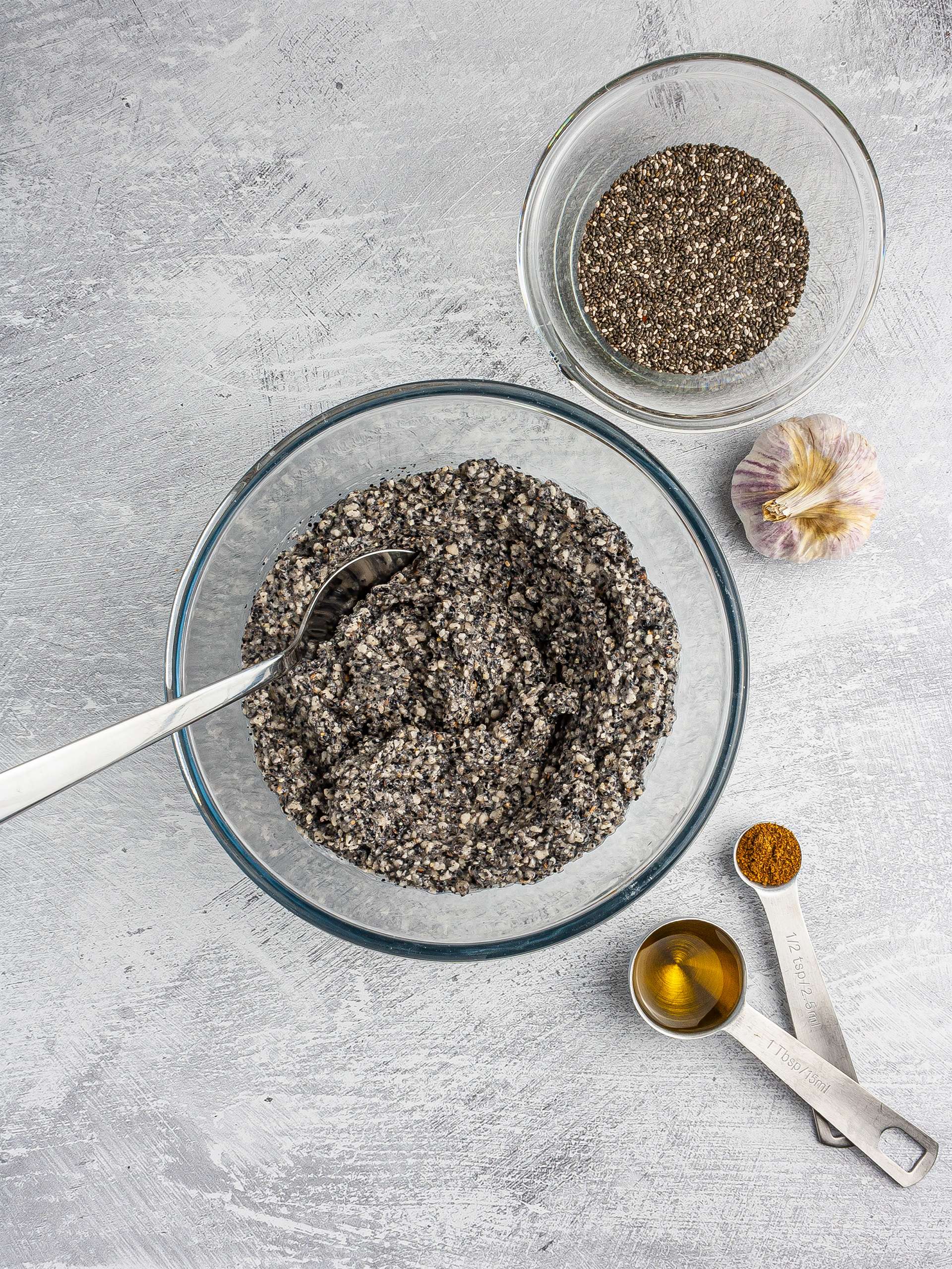 Black bean chips dough with chia seeds.
