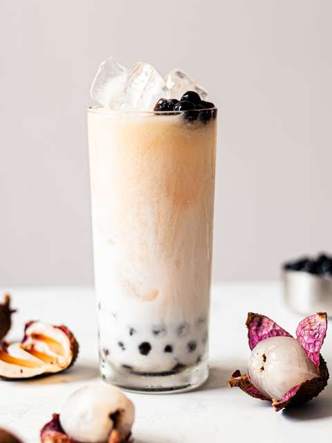 Lychee Bubble Tea (Lychee Green Tea Boba) | Foodaciously