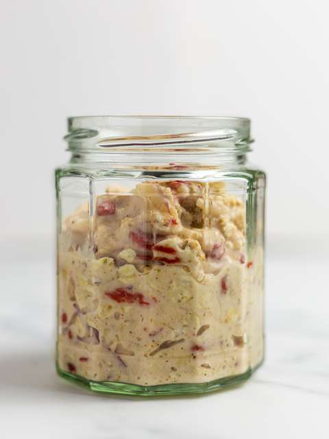Goji and apple bircher muesli in a jar